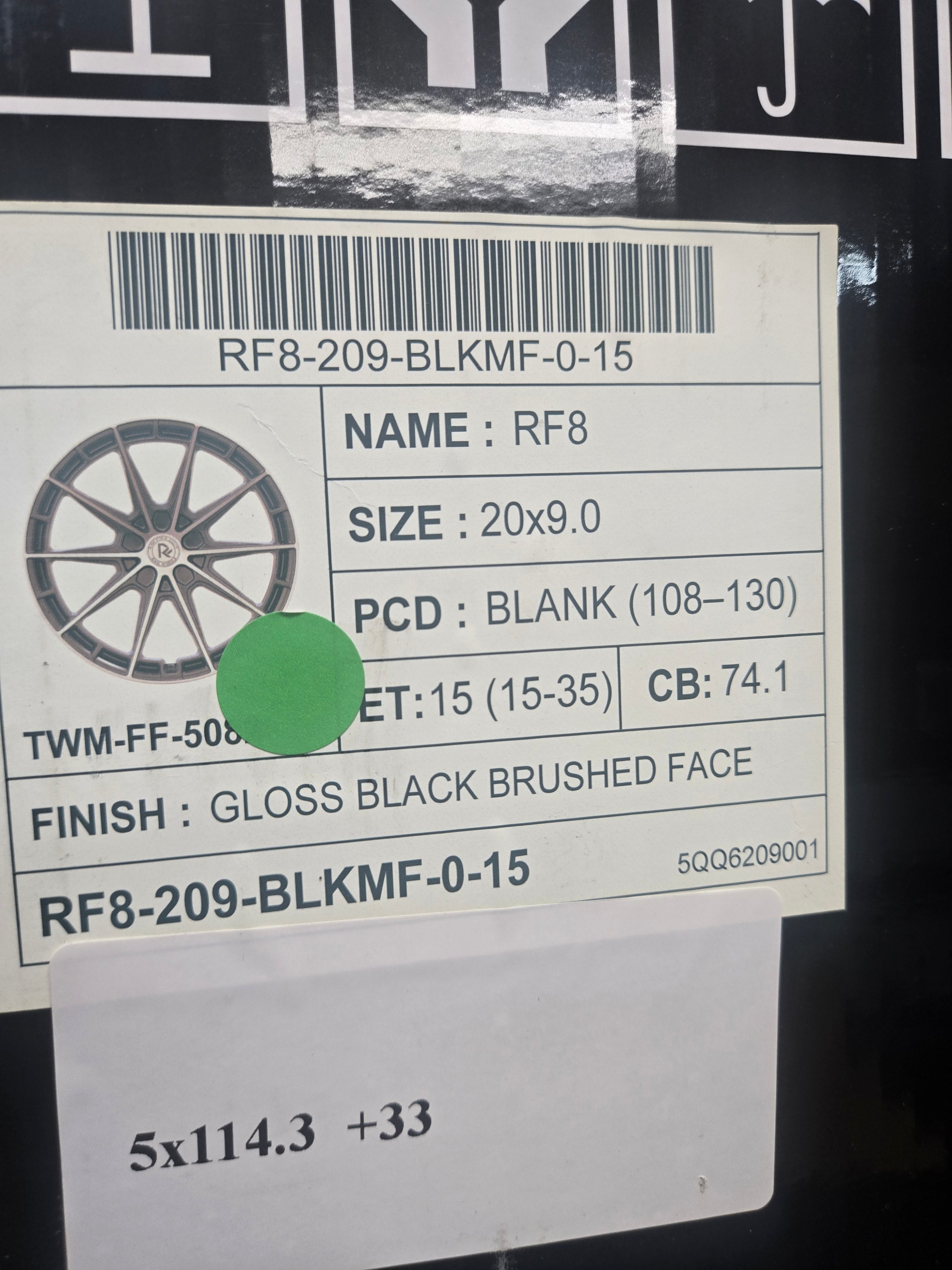GWG RF8 20X9.0 5X114.3 GLOSS BLACK BRUSHED CB74.1 ET33