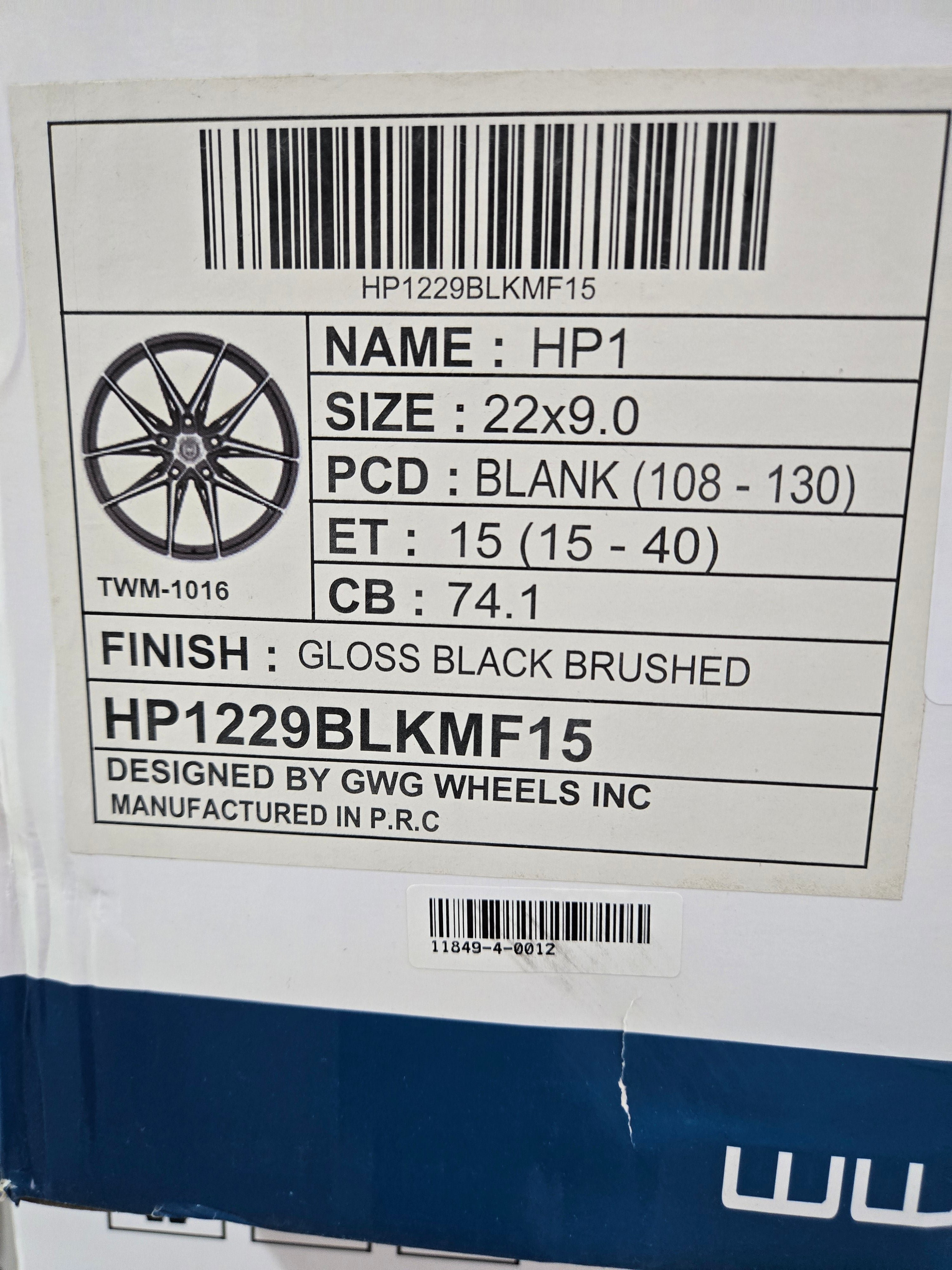 GWG HP1 22X9.0 5X112 5X11403 GLOSS BLACK BRUSHED CB74.1 ET35