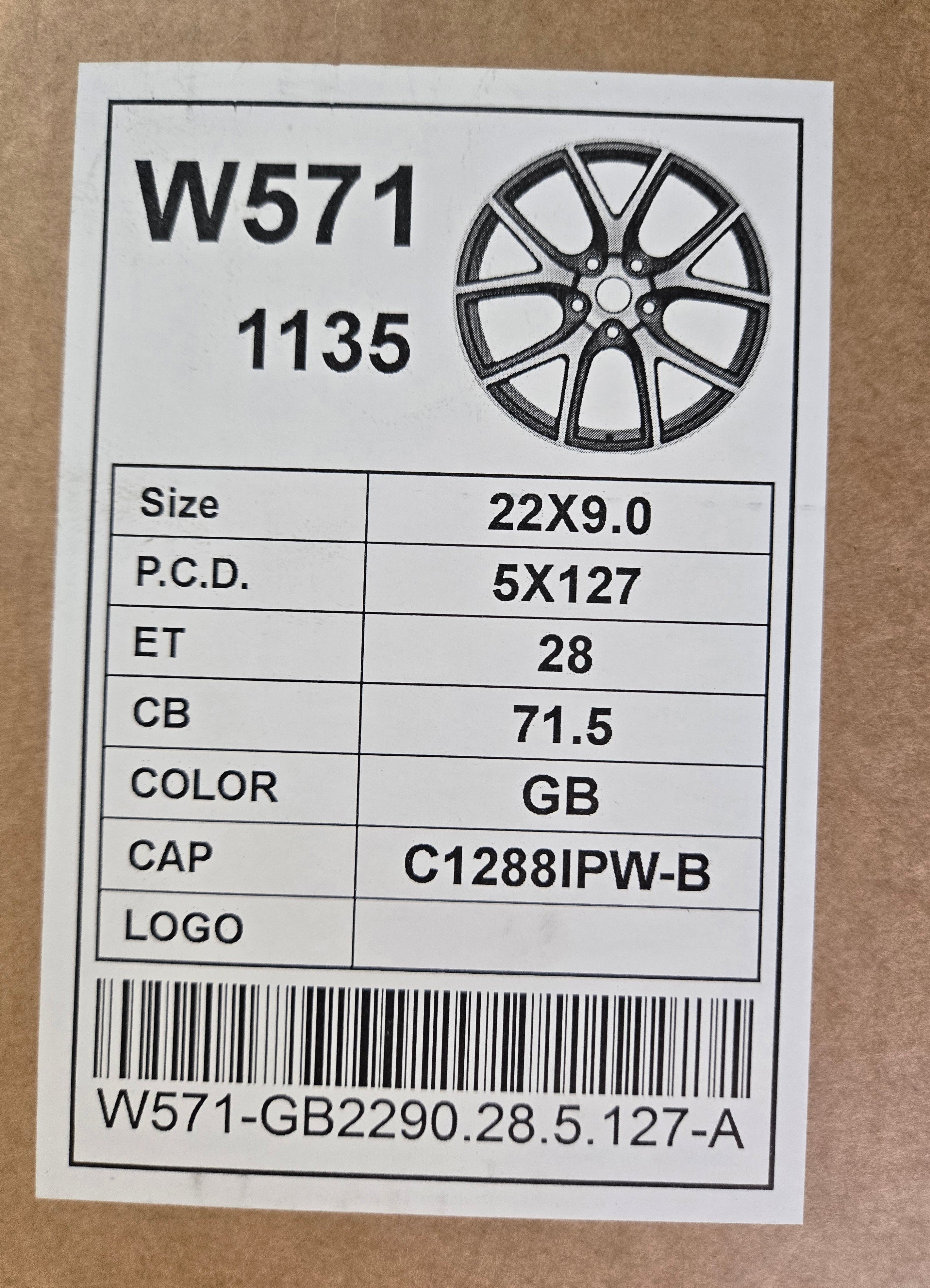 W571 22X9.0 5X127 GLOSS BLACK CB71.1 ET28