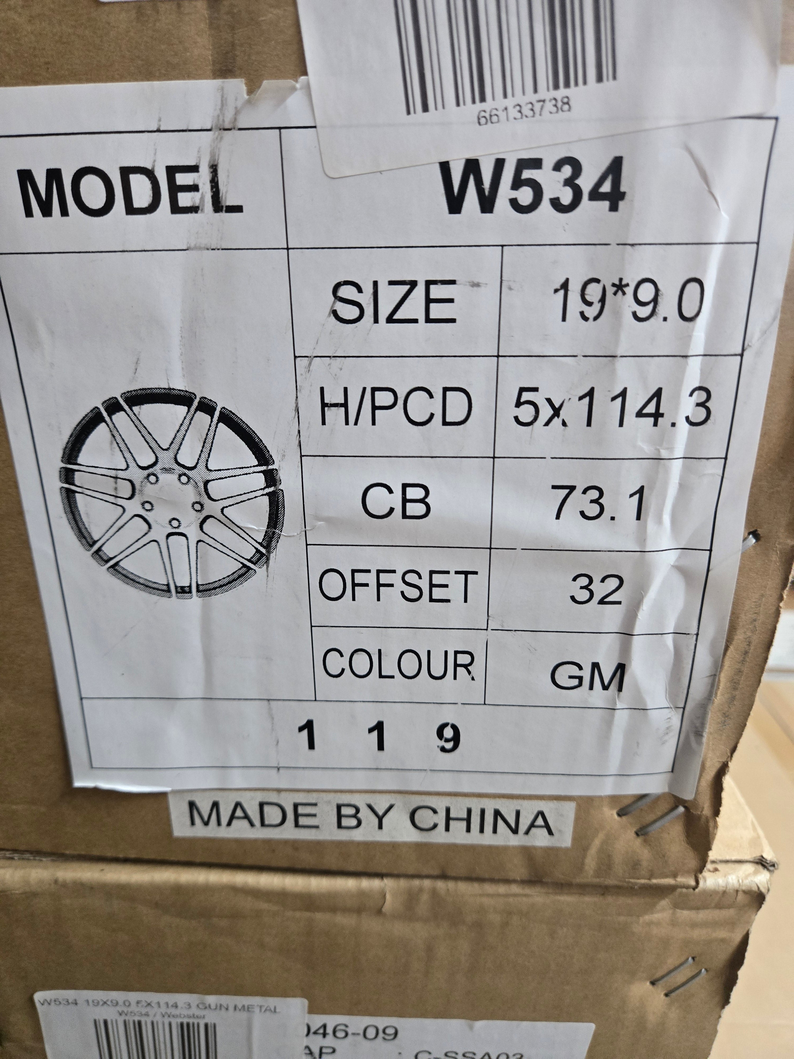W534 19X9.0 5X114.3 GUN METAL CB73.1 ET32
