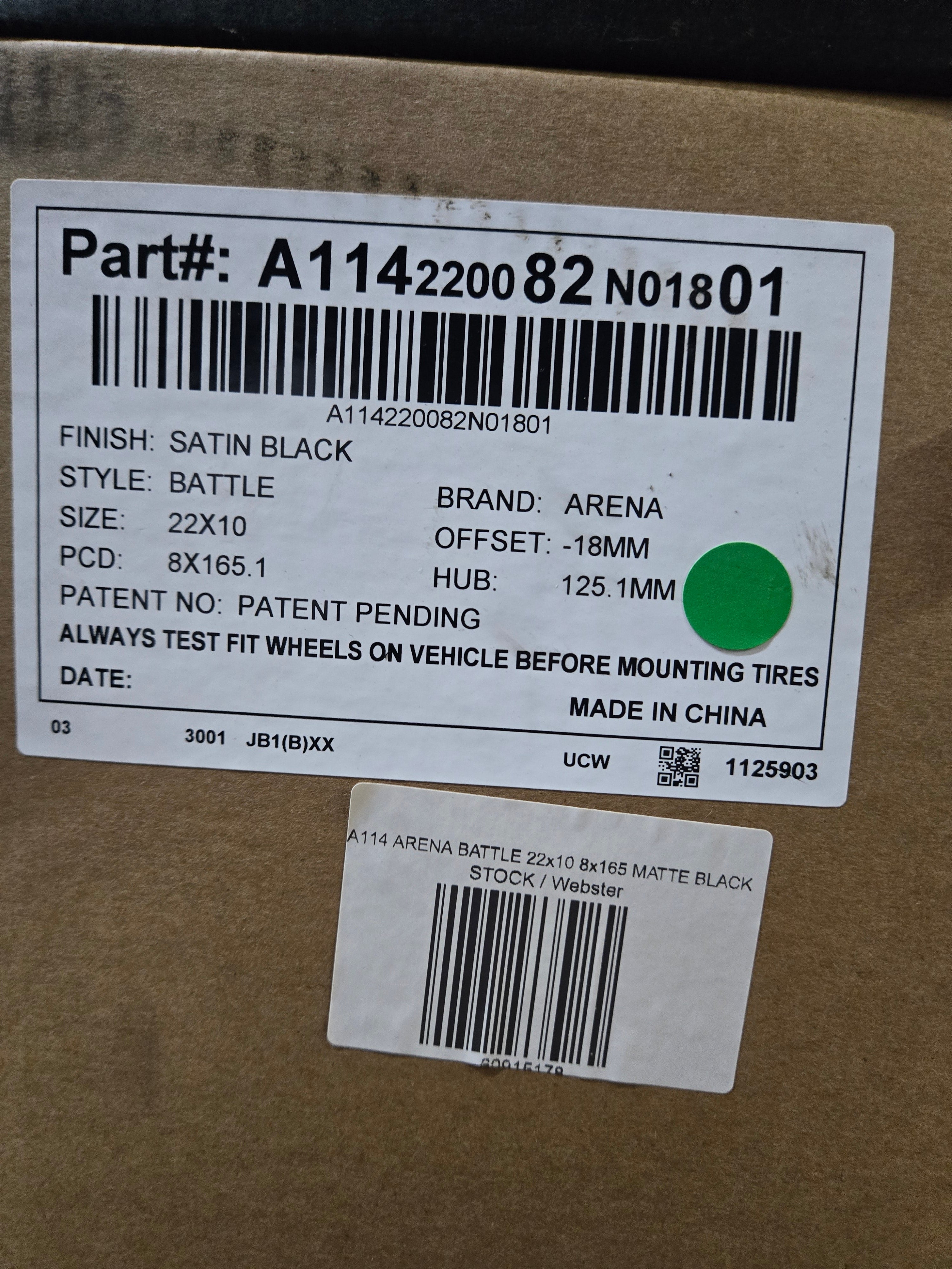 ARENA A114 22X10.0 8X165 SATIN BLACK CB125 ET18