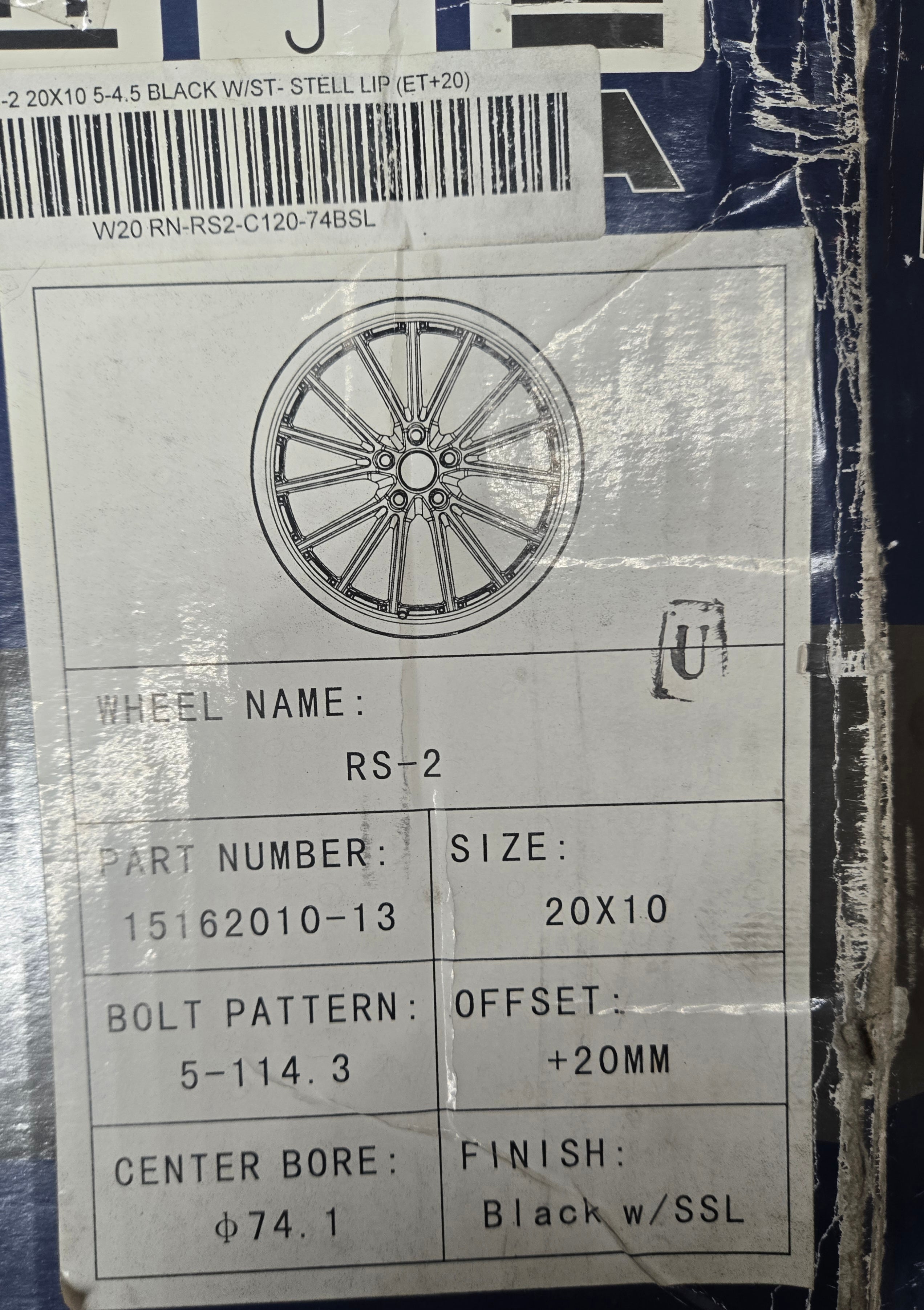 RENNEN RS-2 20X10.0 BLANK BLACK MACHROME LIP CB74.1 ET20