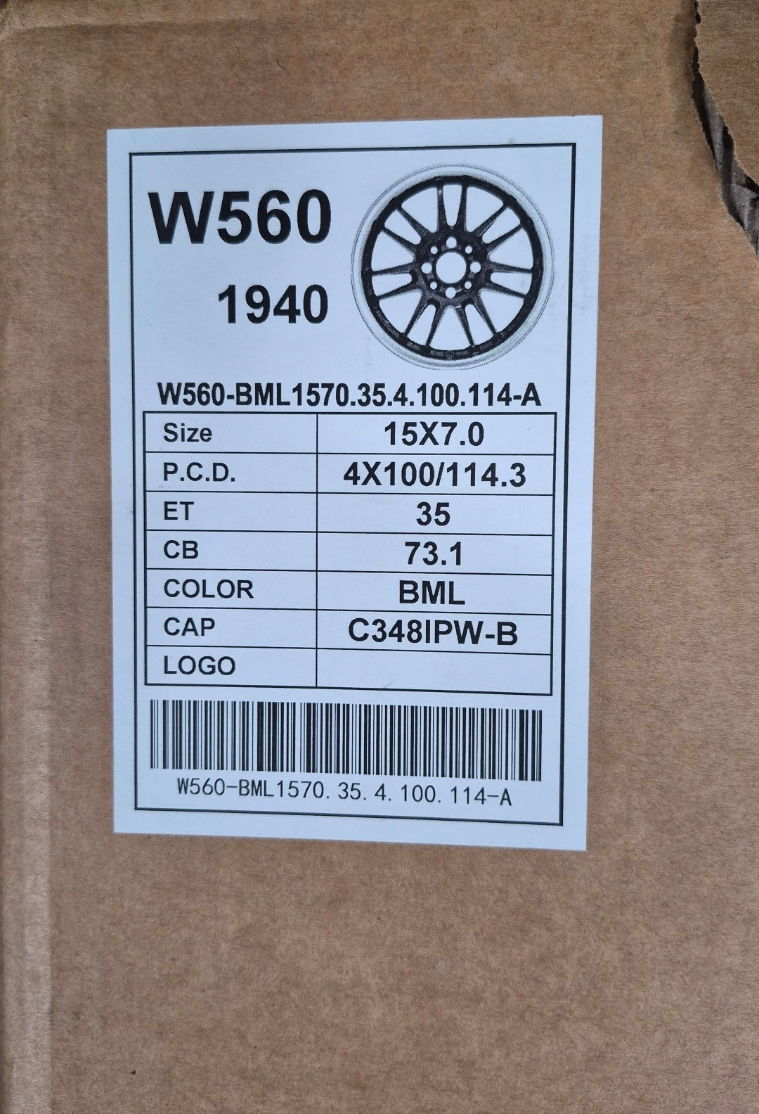 W560 15X7.0 4X100 4X114.3 BLACK MACHINED FACE CB73.1 ET35