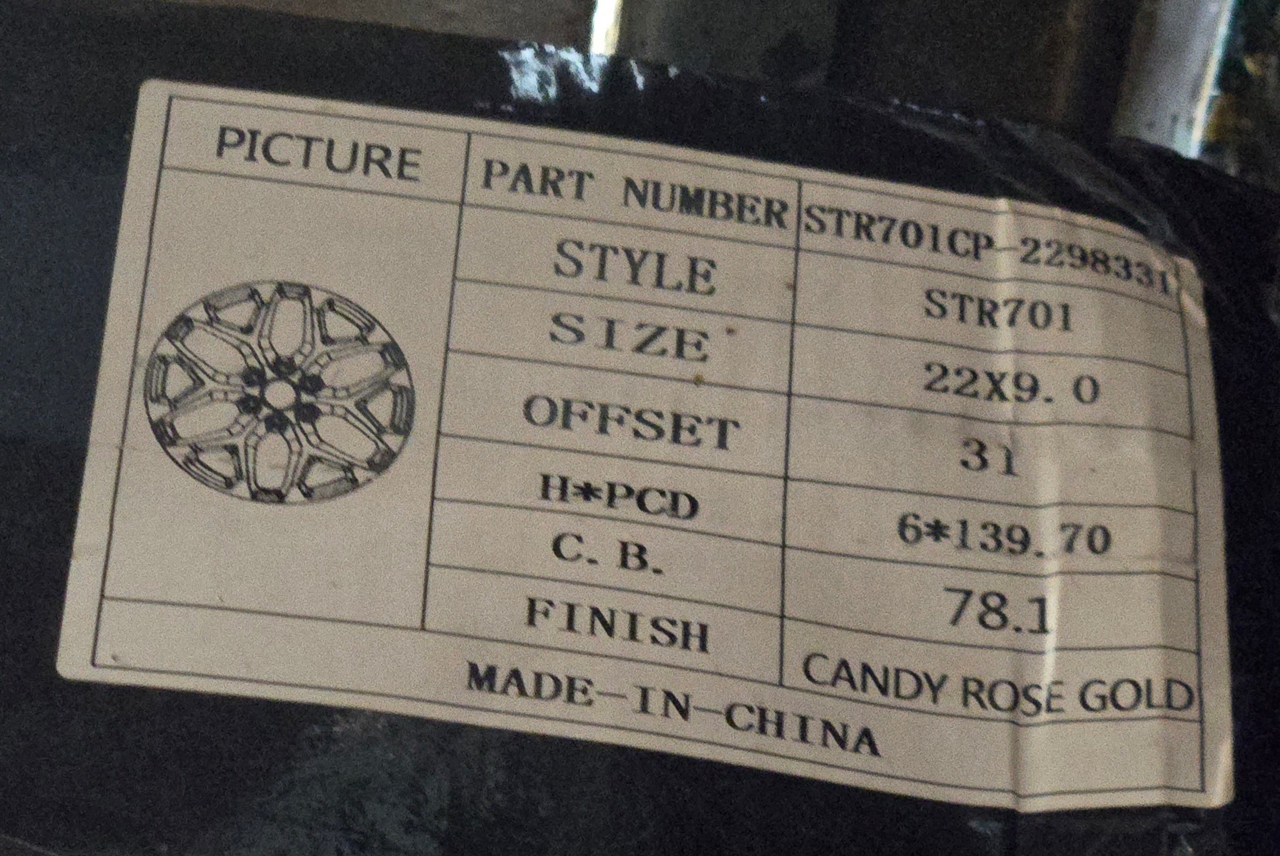 STRADA STR701 22X9.0 6X139.7 CANDY ROSE CB78.1 ET31