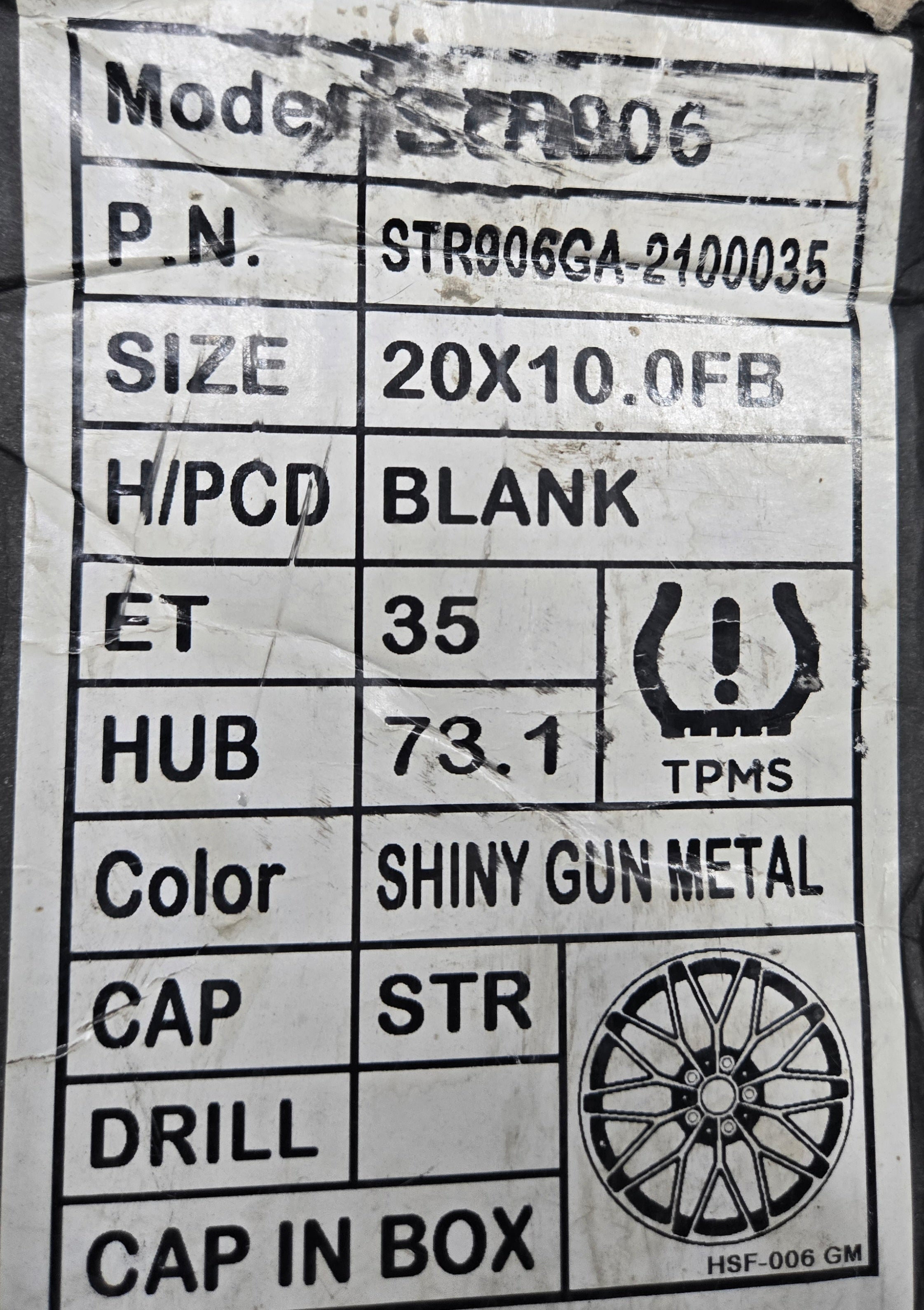 STR906 20X10.0 BLANK GUNMETAL CB73.0 ET35