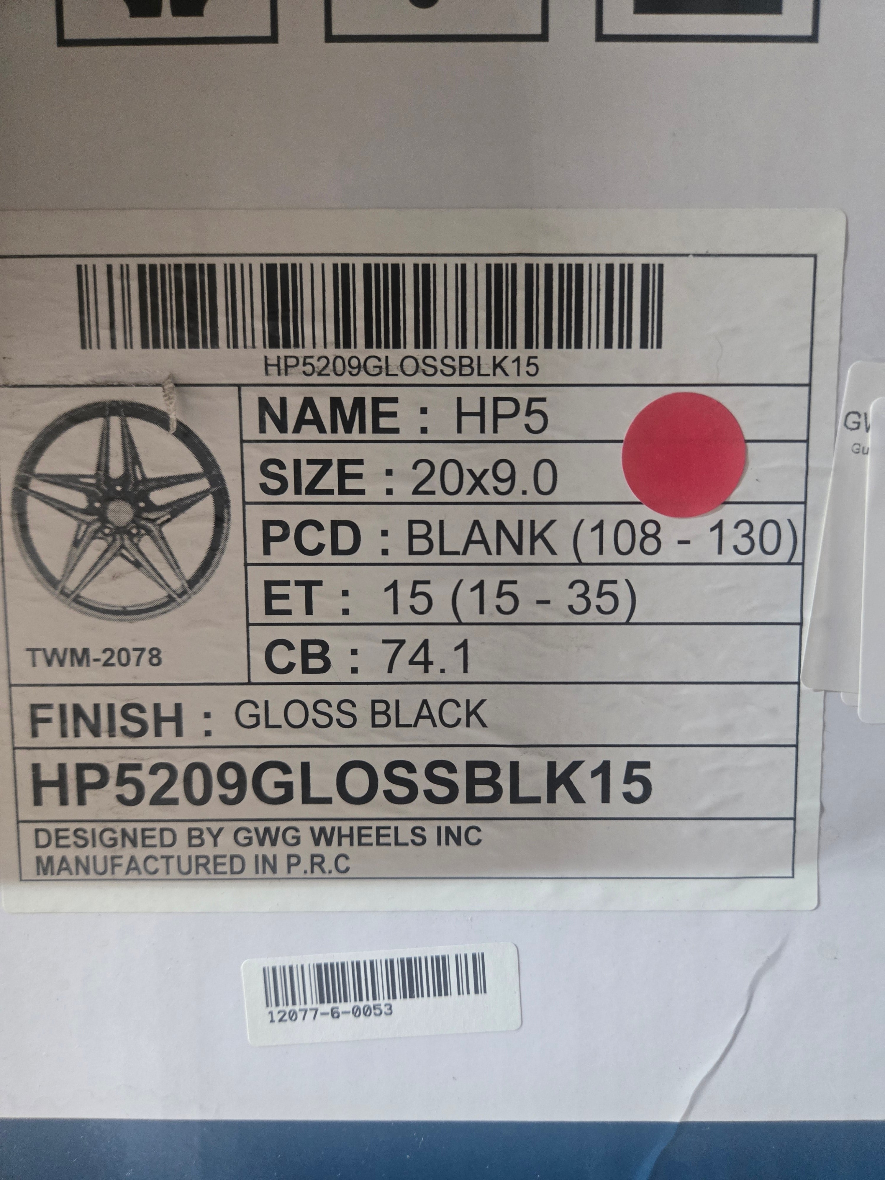 GWG HP5 20X9.0 5X120 GLOSS BLACK CB74.1 ET30
