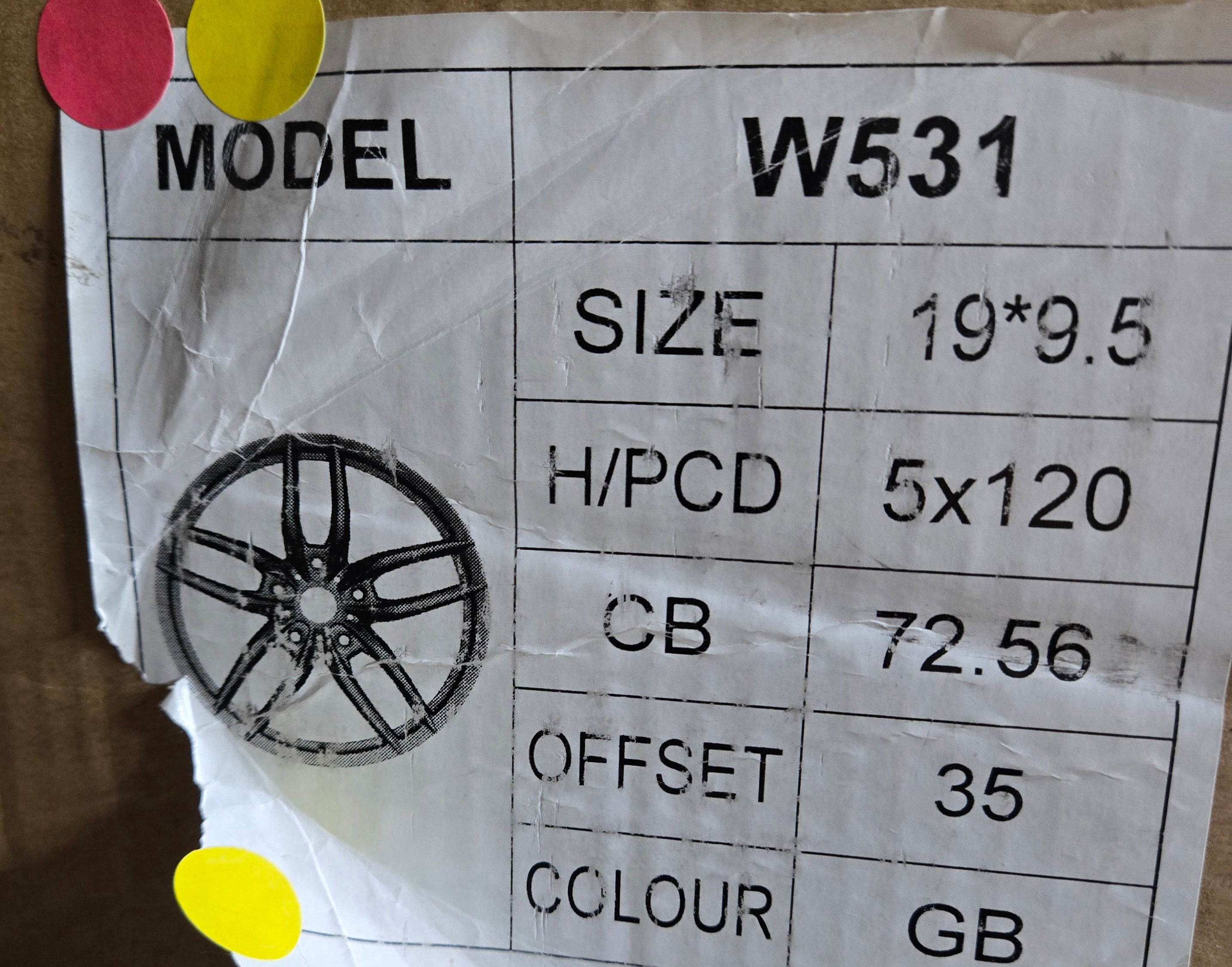 W531 19X9.5 5X120 GLOSS BLACK CB72.56 ET35