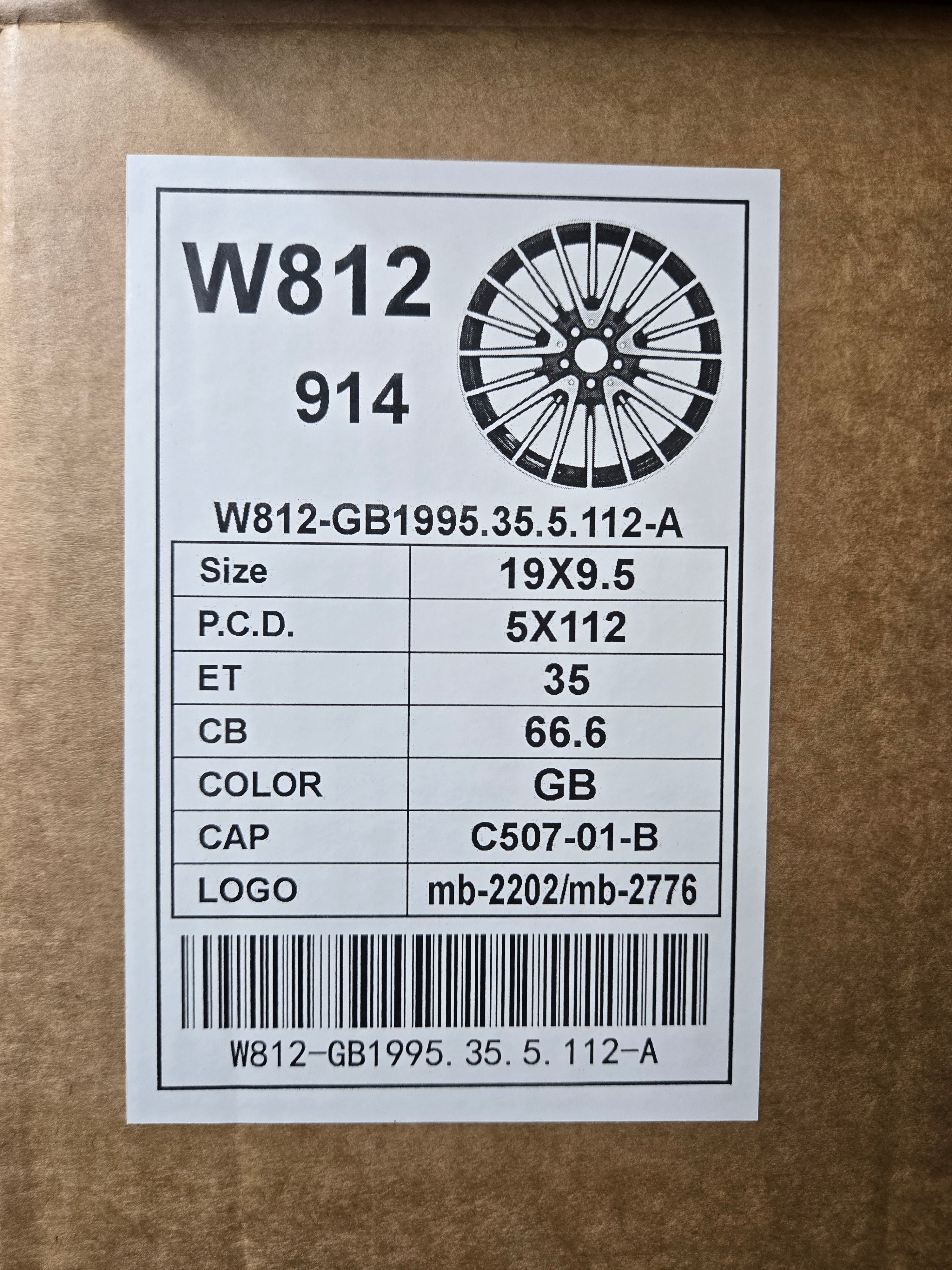 W812 19X9.5 5X112 GLOSS BLACK CB66.6 ET35