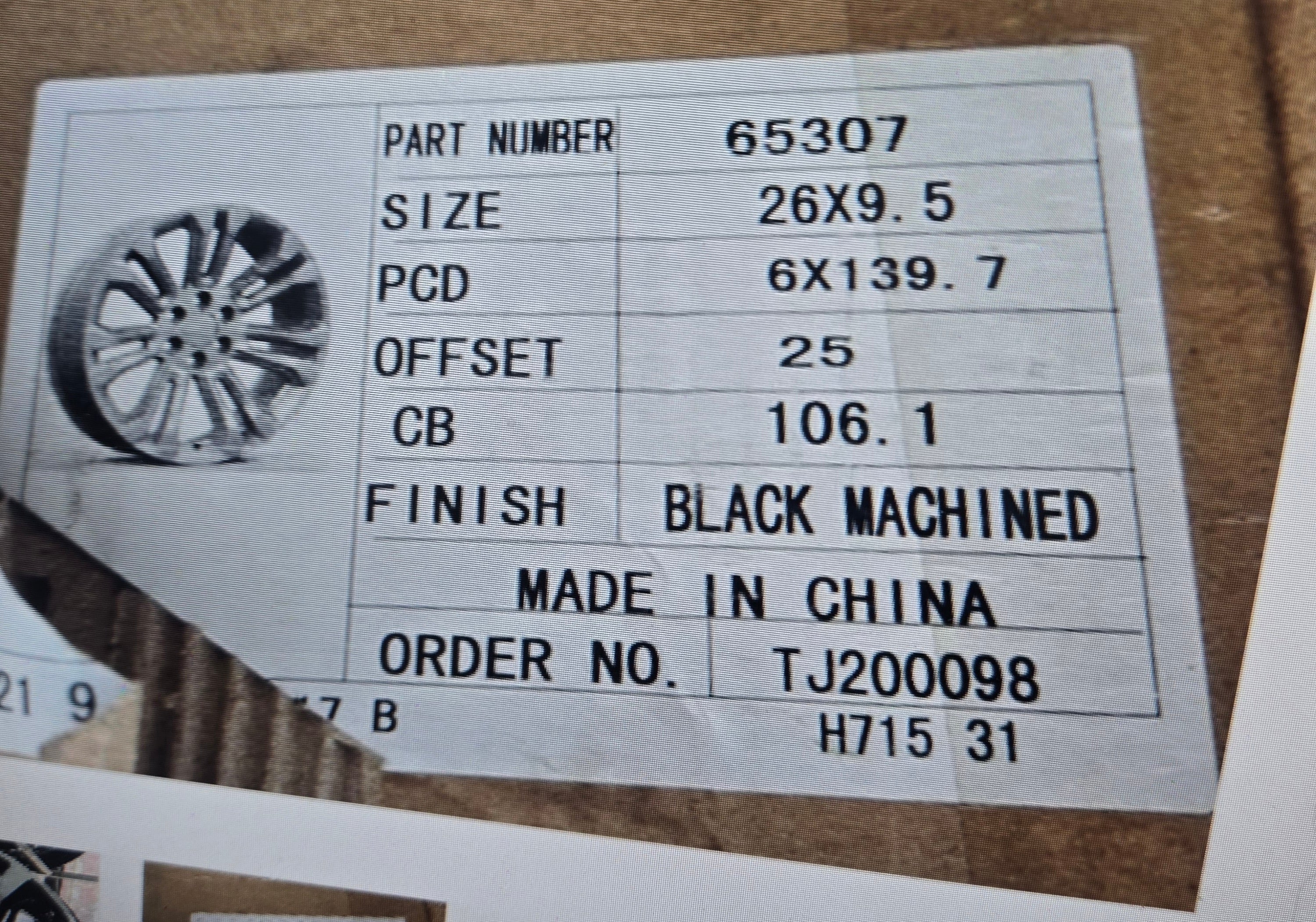 65307 26x9.5 6x139.7 BLACK MACHINED FACE CB106.1 ET25