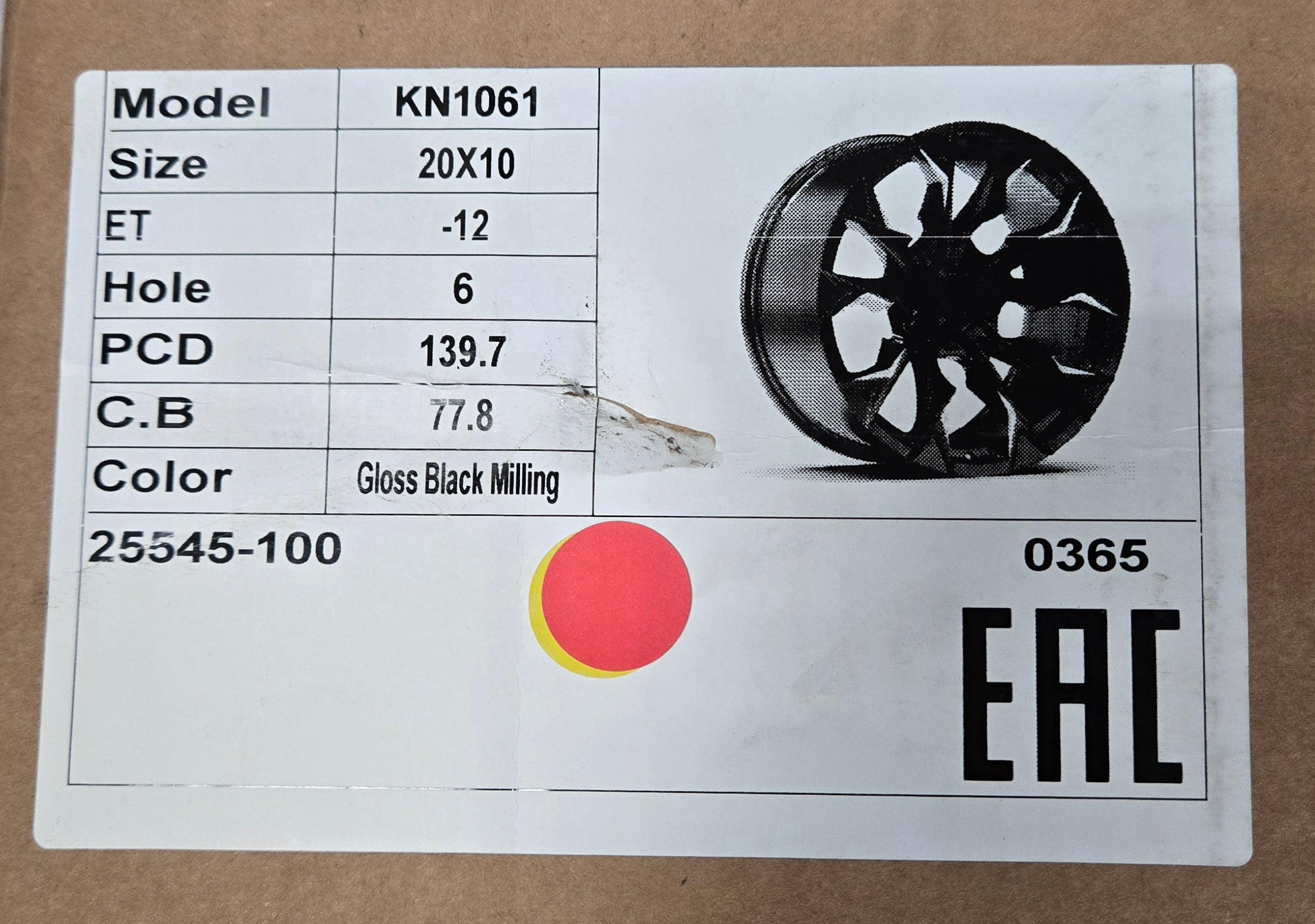 KN1061 20X10.0 6X139.7 GLOSS BLACK MILLING CB77.8 ET-12