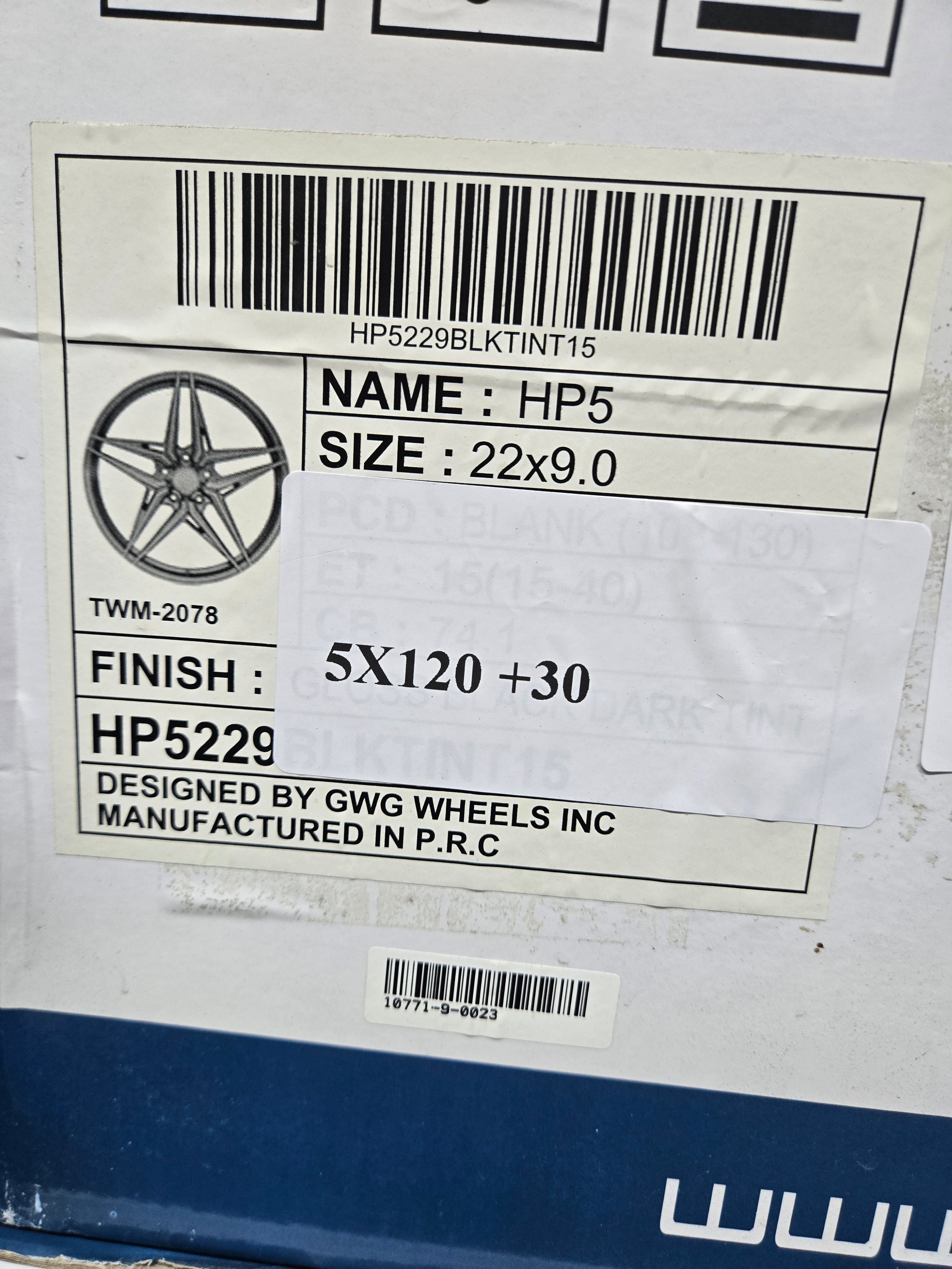 GWG HP5 22X9.0 5X120 GLOSS BLACK BRUSHED CB74.1 ET30