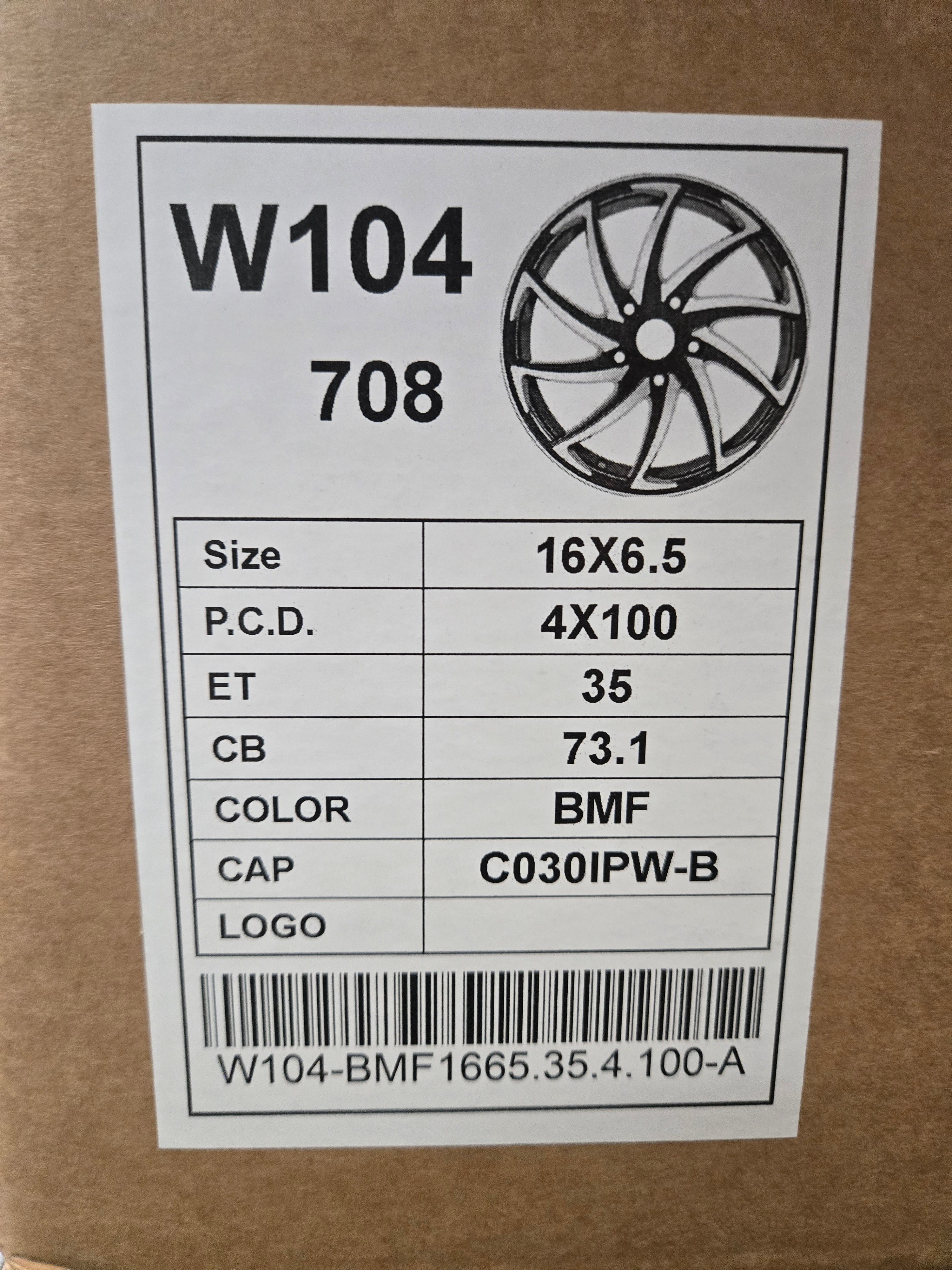 W104 16X6.5 4X100 BLACK MACHINED CB73.1 ET35