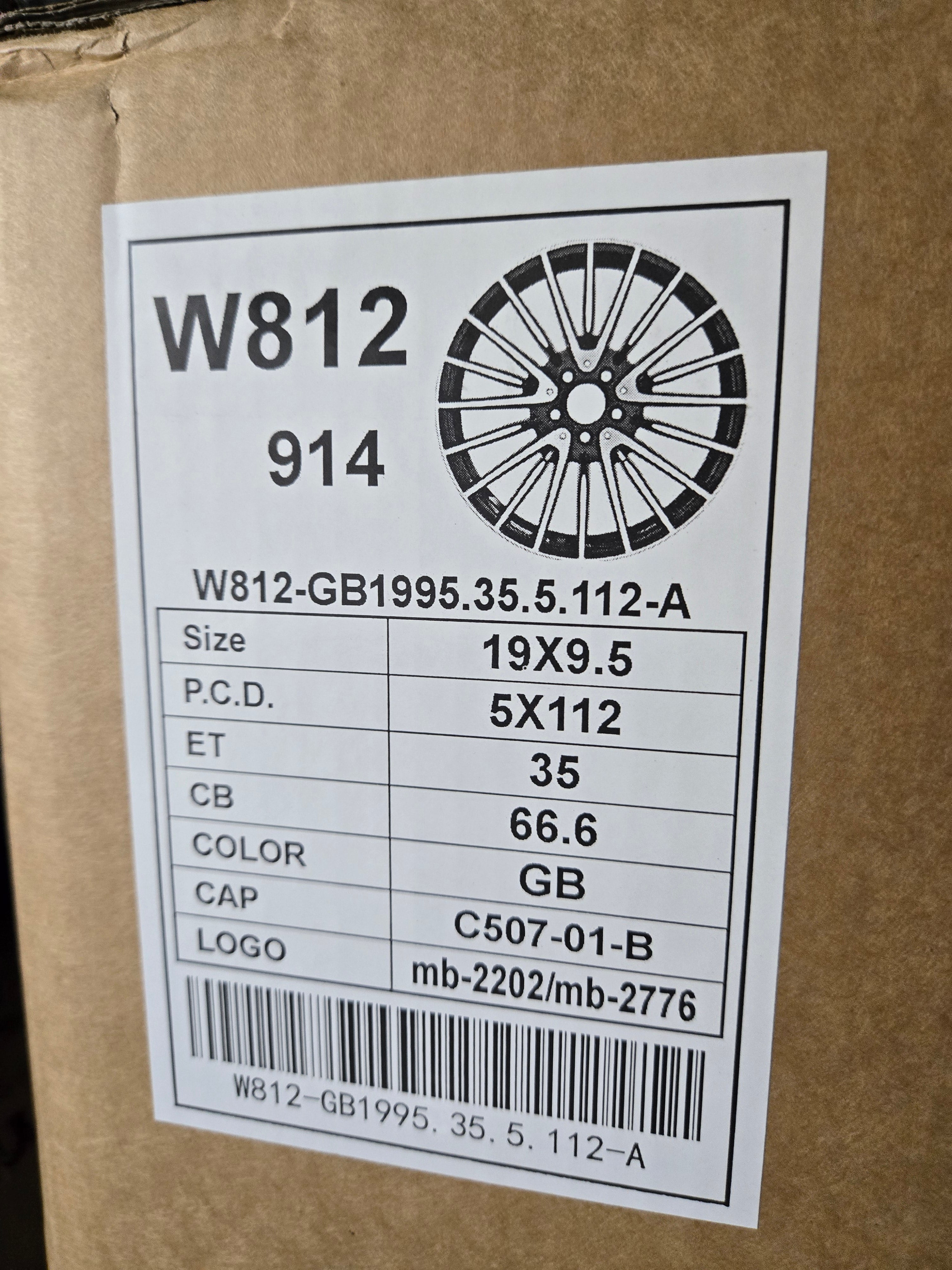 W812 19X9.5 5X112 GLOSS BLACK CB66.6 ET35