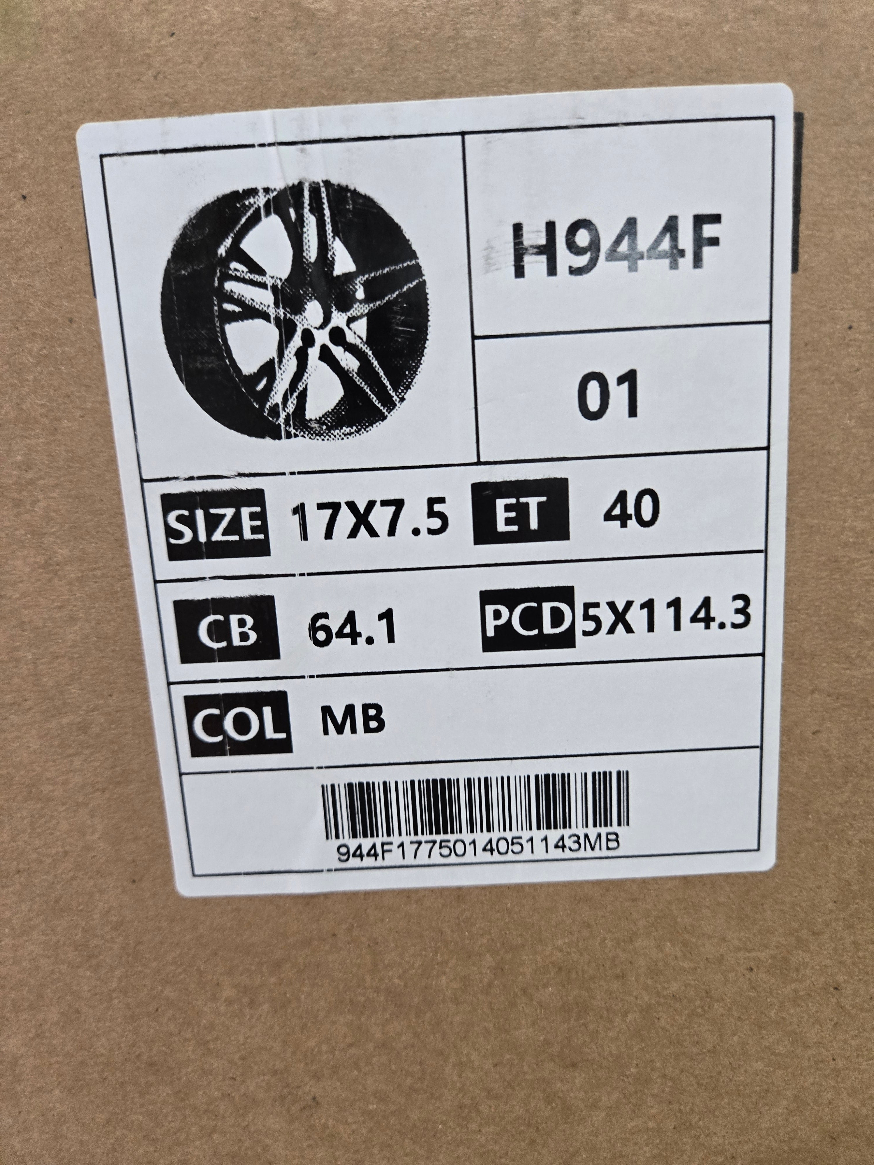 H944F 17X7.5 5X114.3 BLACK MACHINED FACE CB64.1 ET40
