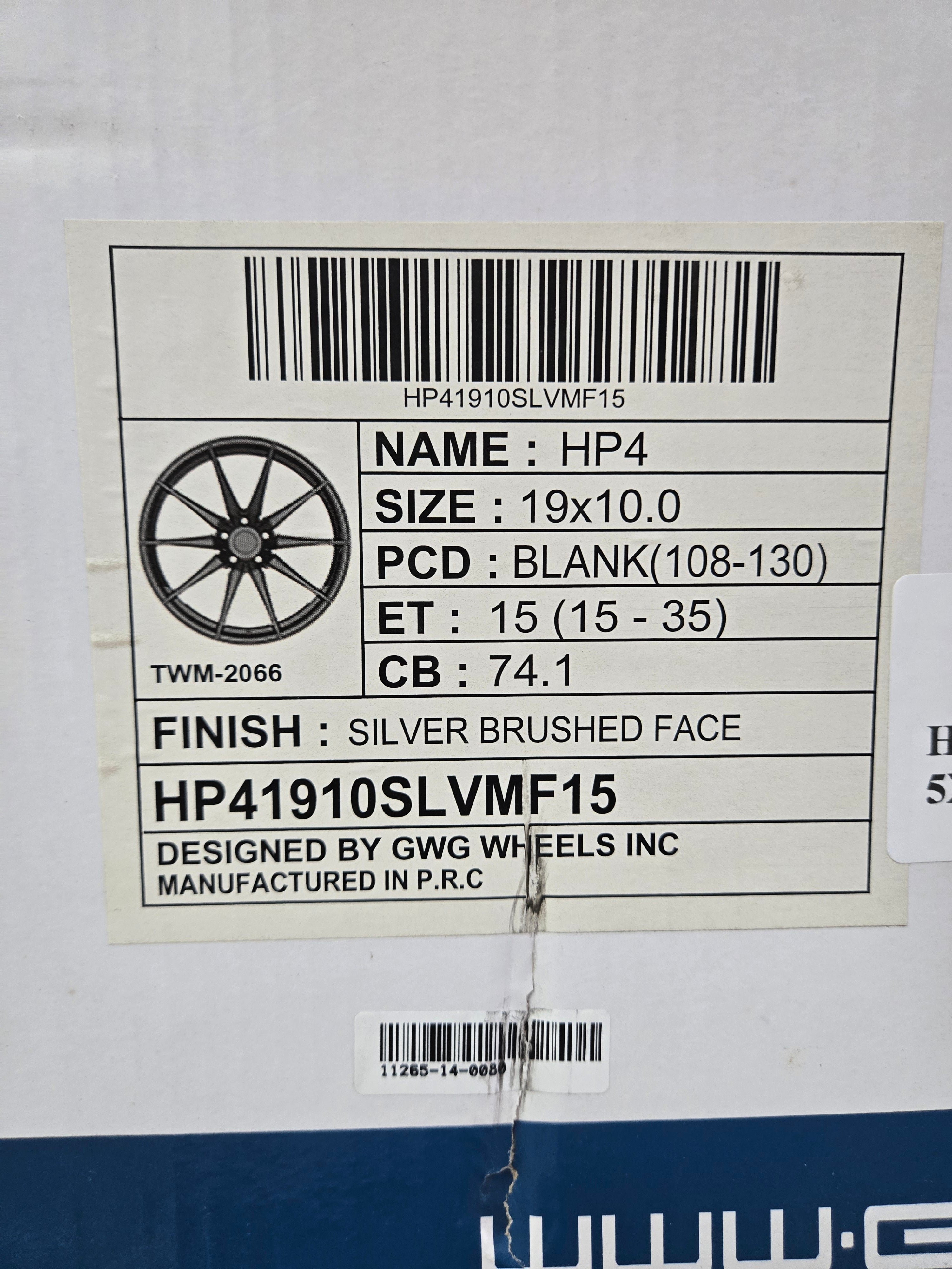 GWG HP4 19X10.0 5X112 5X114.3 SILVER BRUSHED FACE