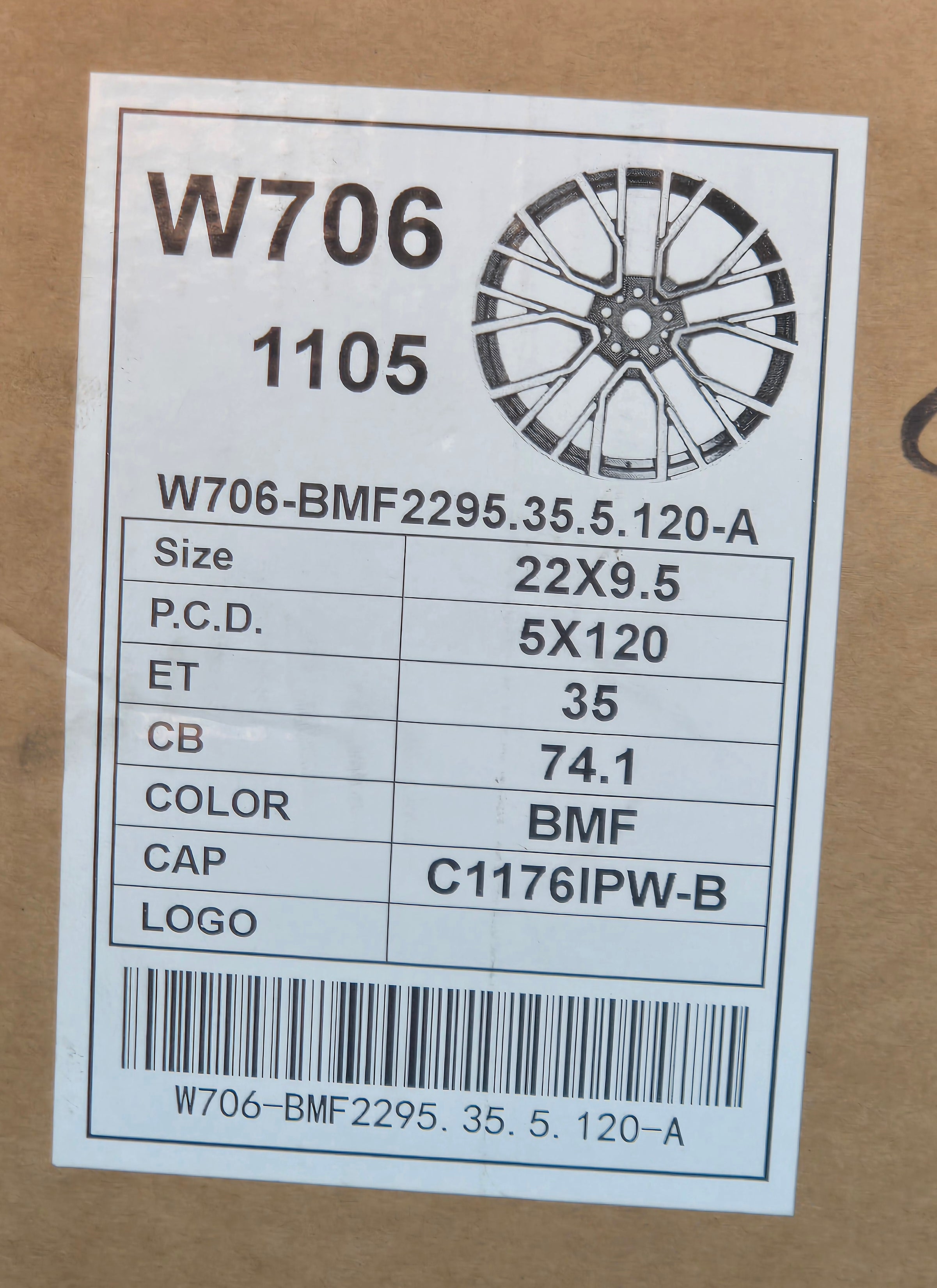 W706 22X9.5 5X120 BLACK MACHINED FACE CB74.1 ET35
