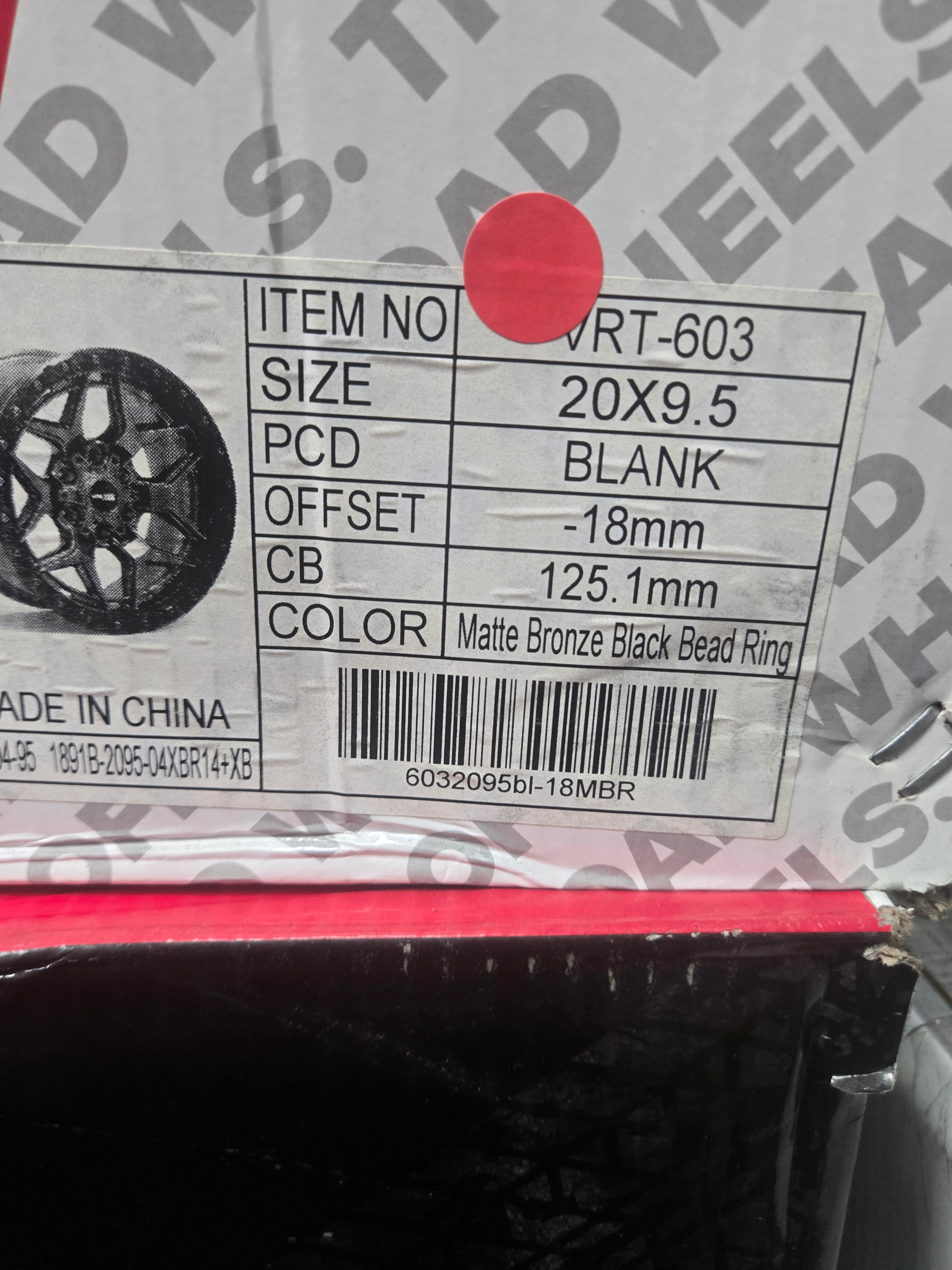 VORTEK VRT-603 20x9.5 8x165  8x180 BLANK MATTE BRONZE BLACK BEAD RINGC B121.1 ET-18