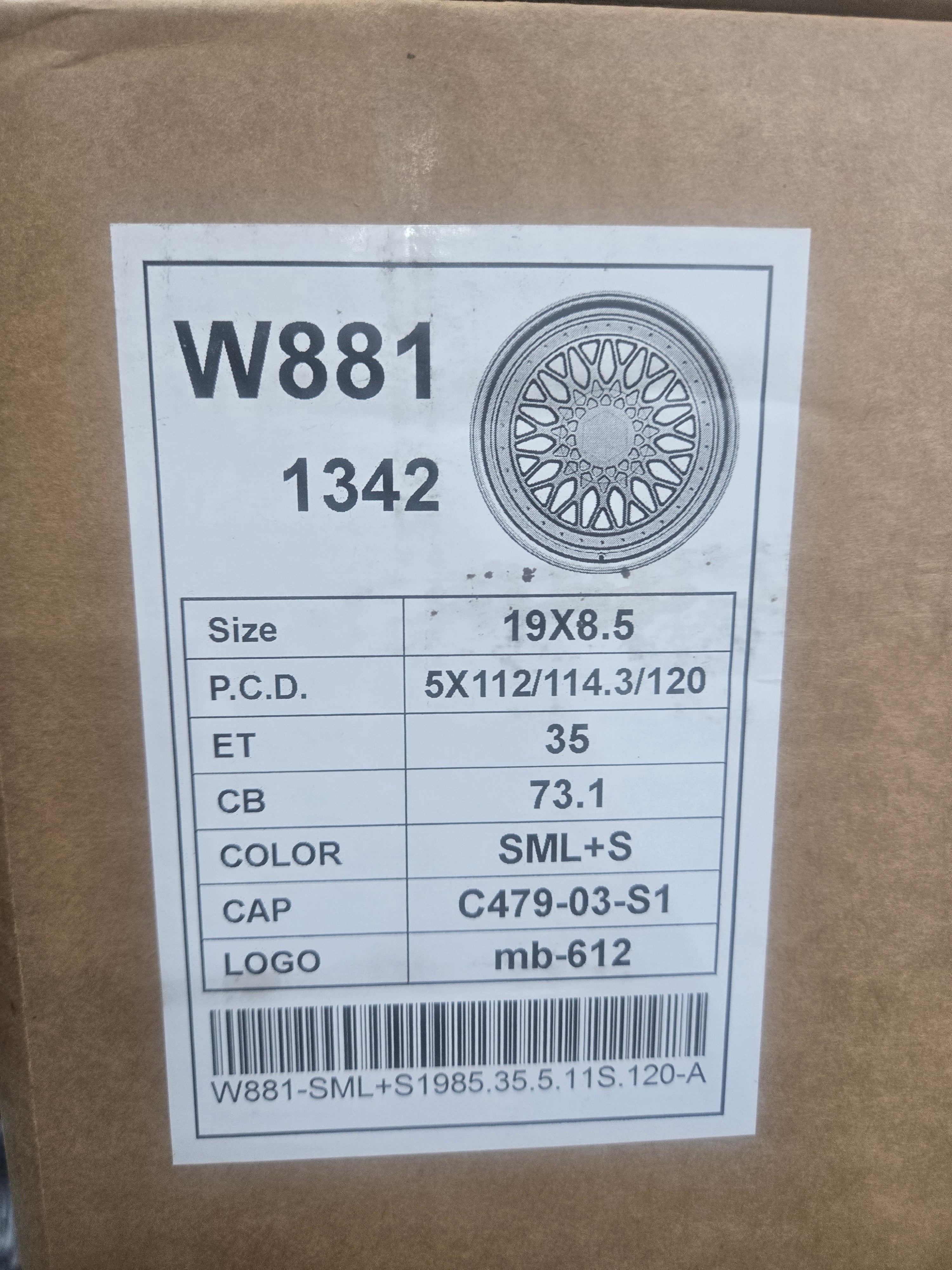 W881 19X8.5 5X112 5X114.3 5X120 SILVER MACHINED LIP CB73.1 ET35
