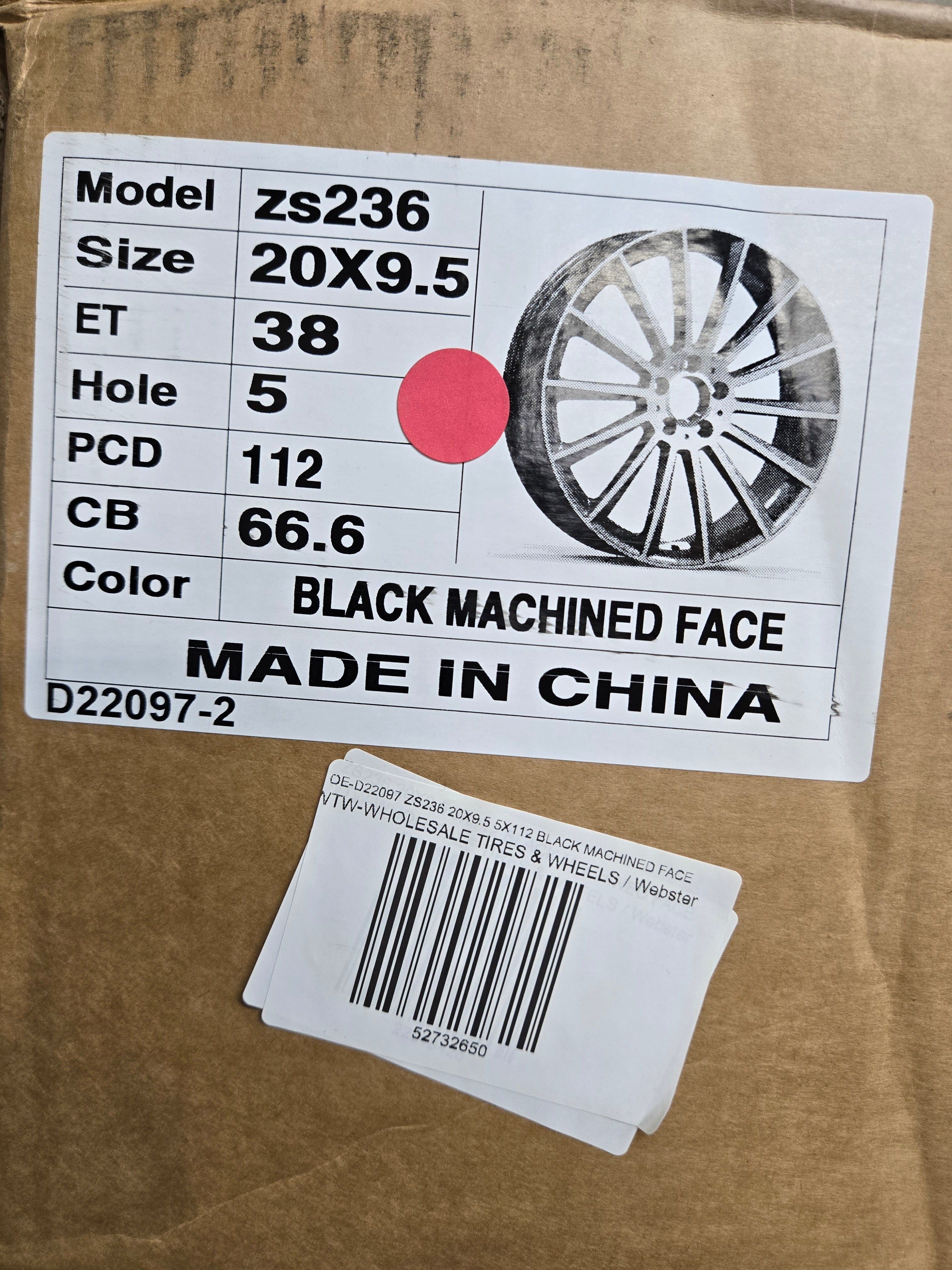 0236 20X9.5 5X112 BLACK MACHINED FACE CB66.6 ET38