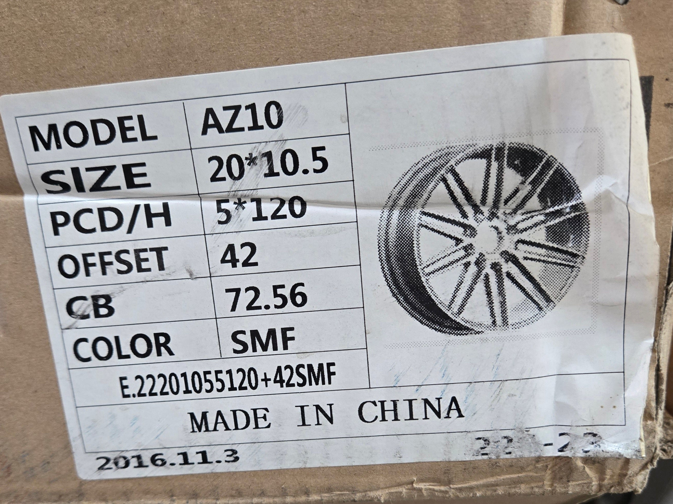 AZ10 20X10.5 5X114.3 SILVER MACHINED CB72.56 ET42