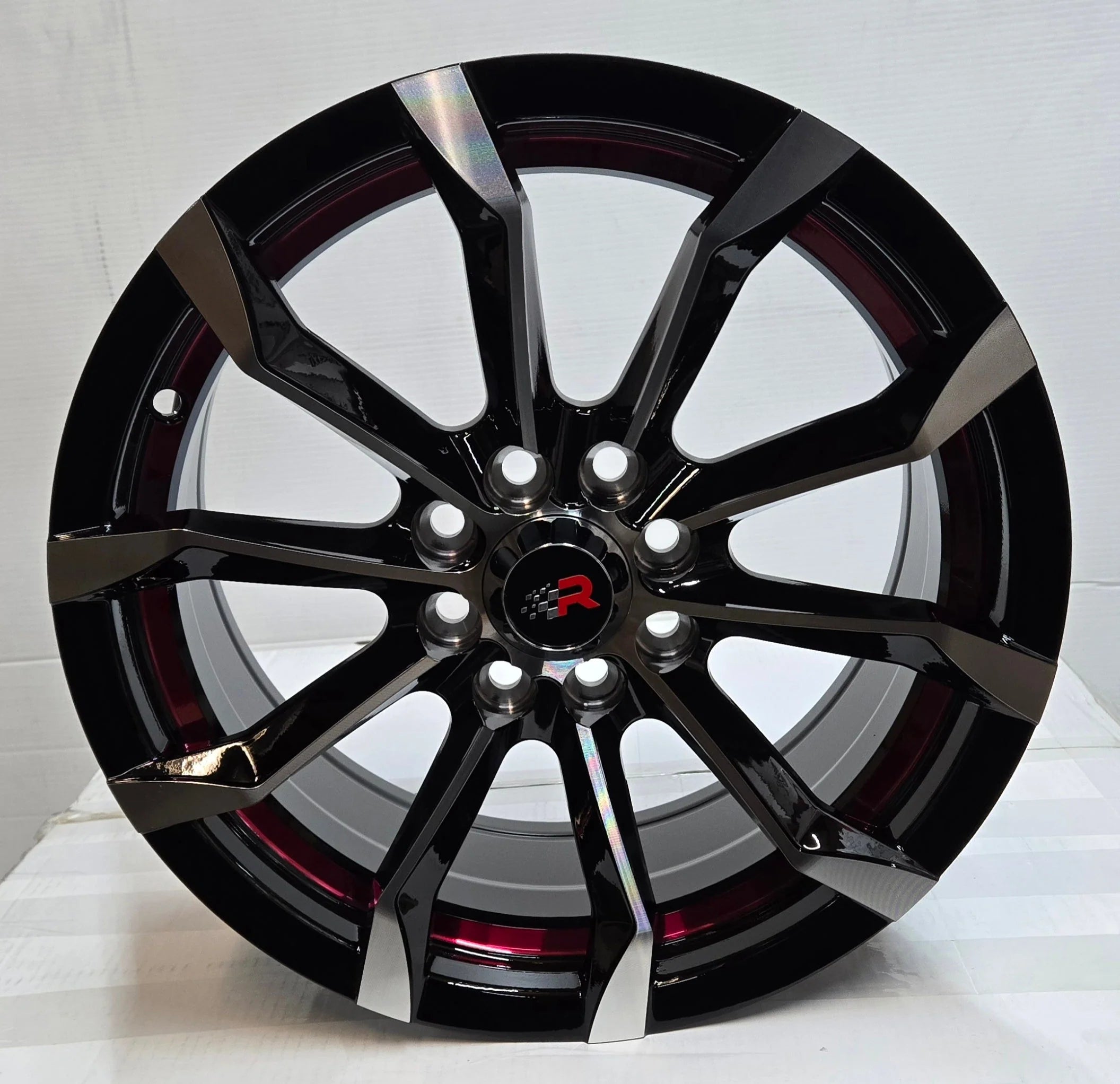 L1998 15X7.0 4X100 4X114.3 PIANO BLACK MACHINED RED UNDER CUT