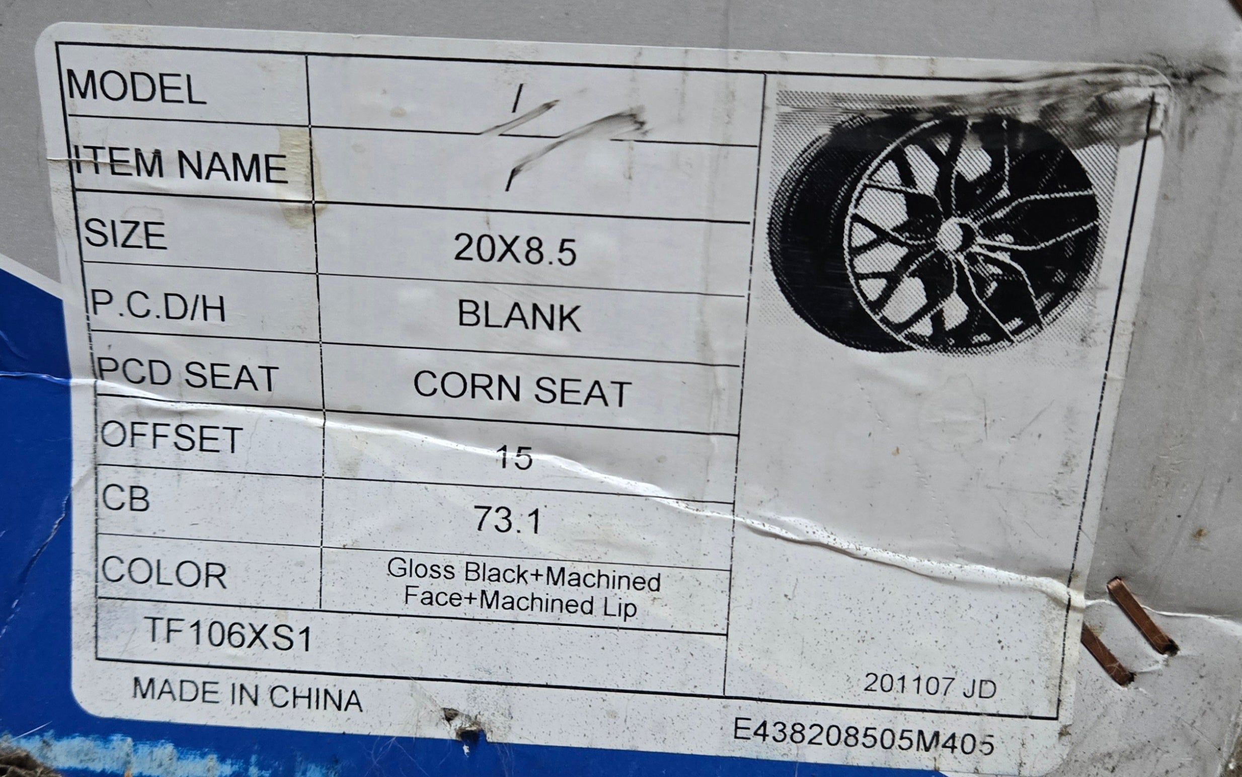 CORN SEAT 20X8.5 BLANK GLOSS BLACK MACHINED CB73.1 ET15
