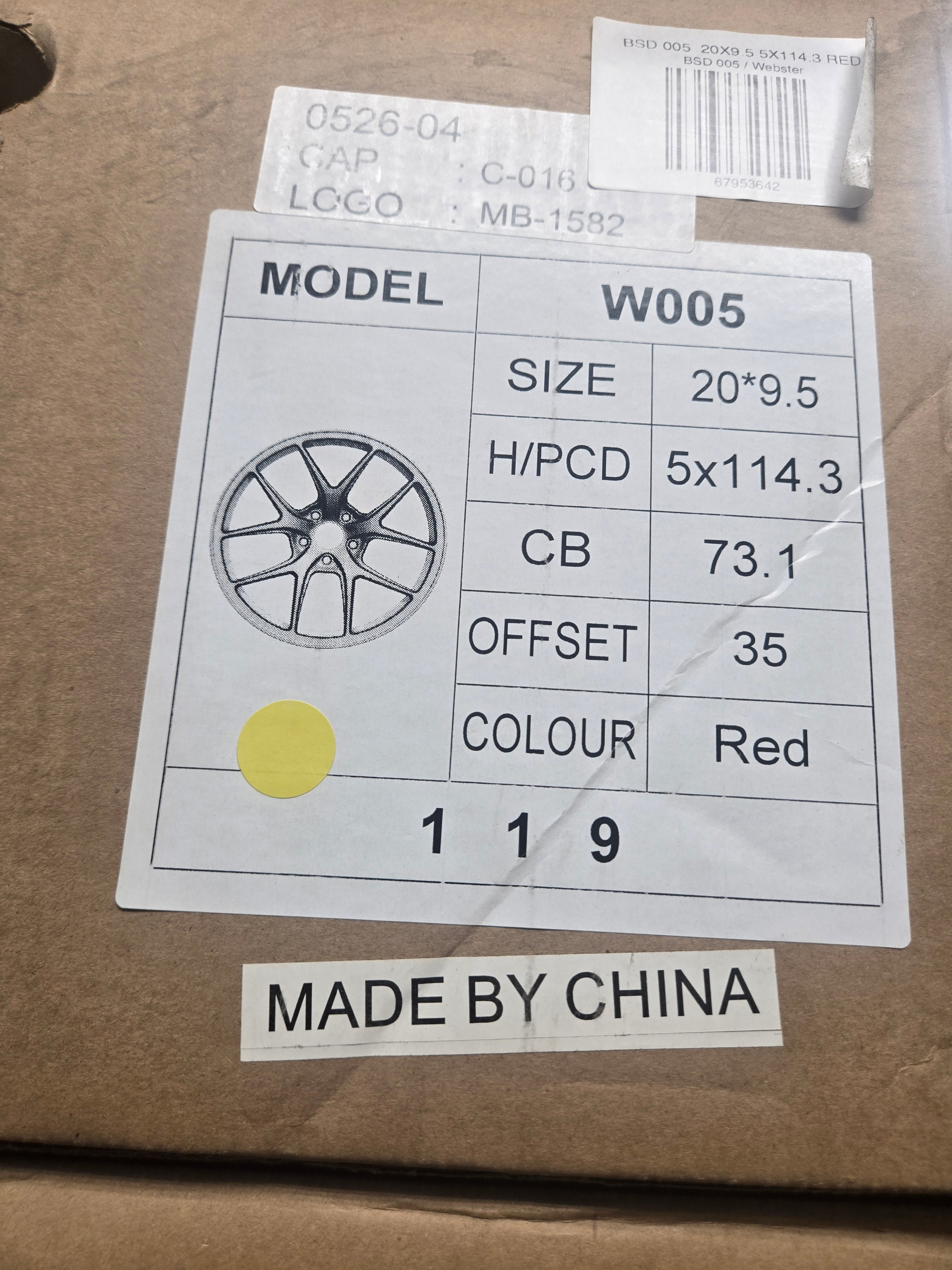 W005 20X9.5 5X114.3 RED CB73.1 ET35
