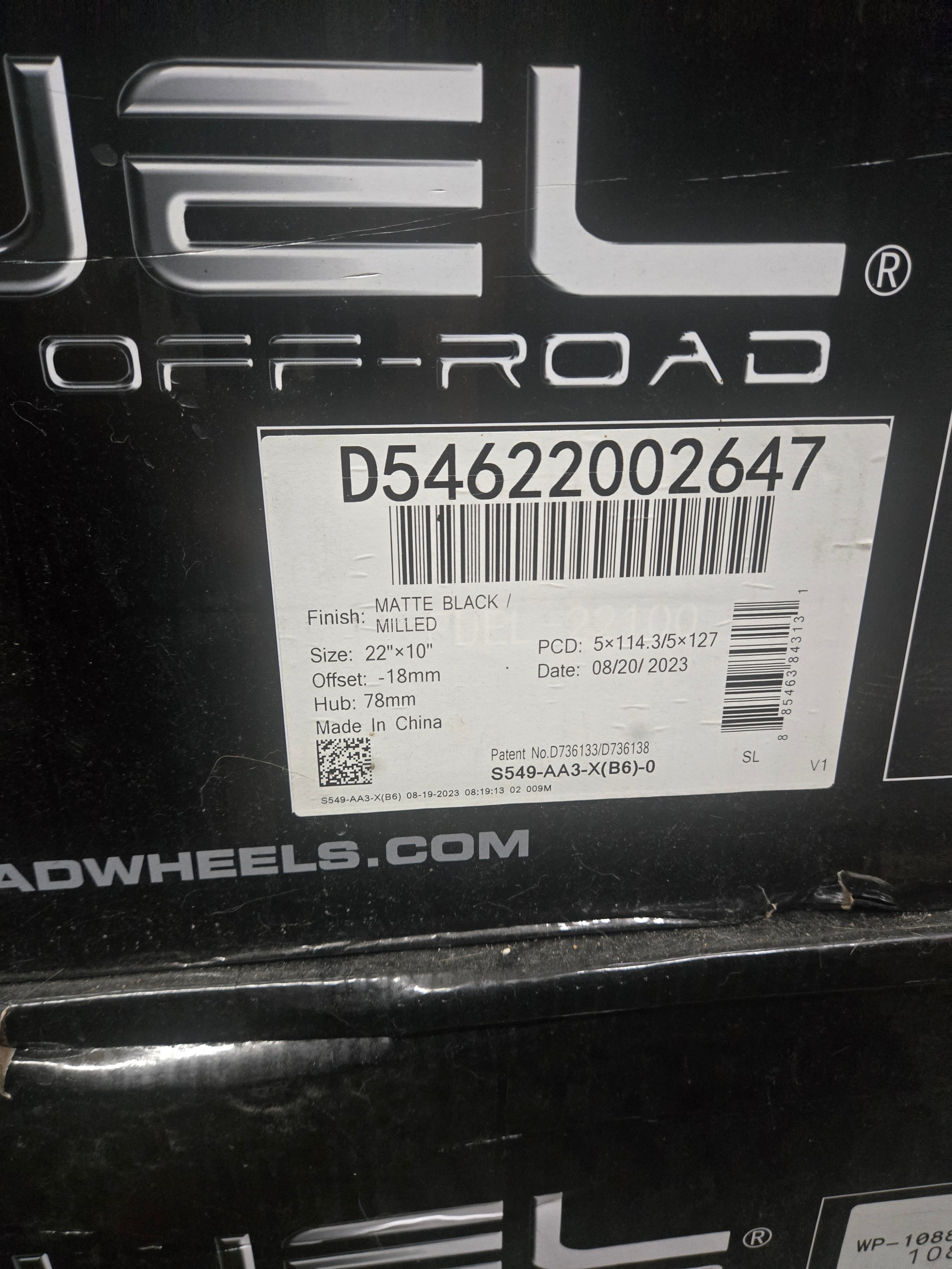 FUEL D546 22X10.0 5X114.3 5X127 MATTE BLACK MILLED CB78 ET18