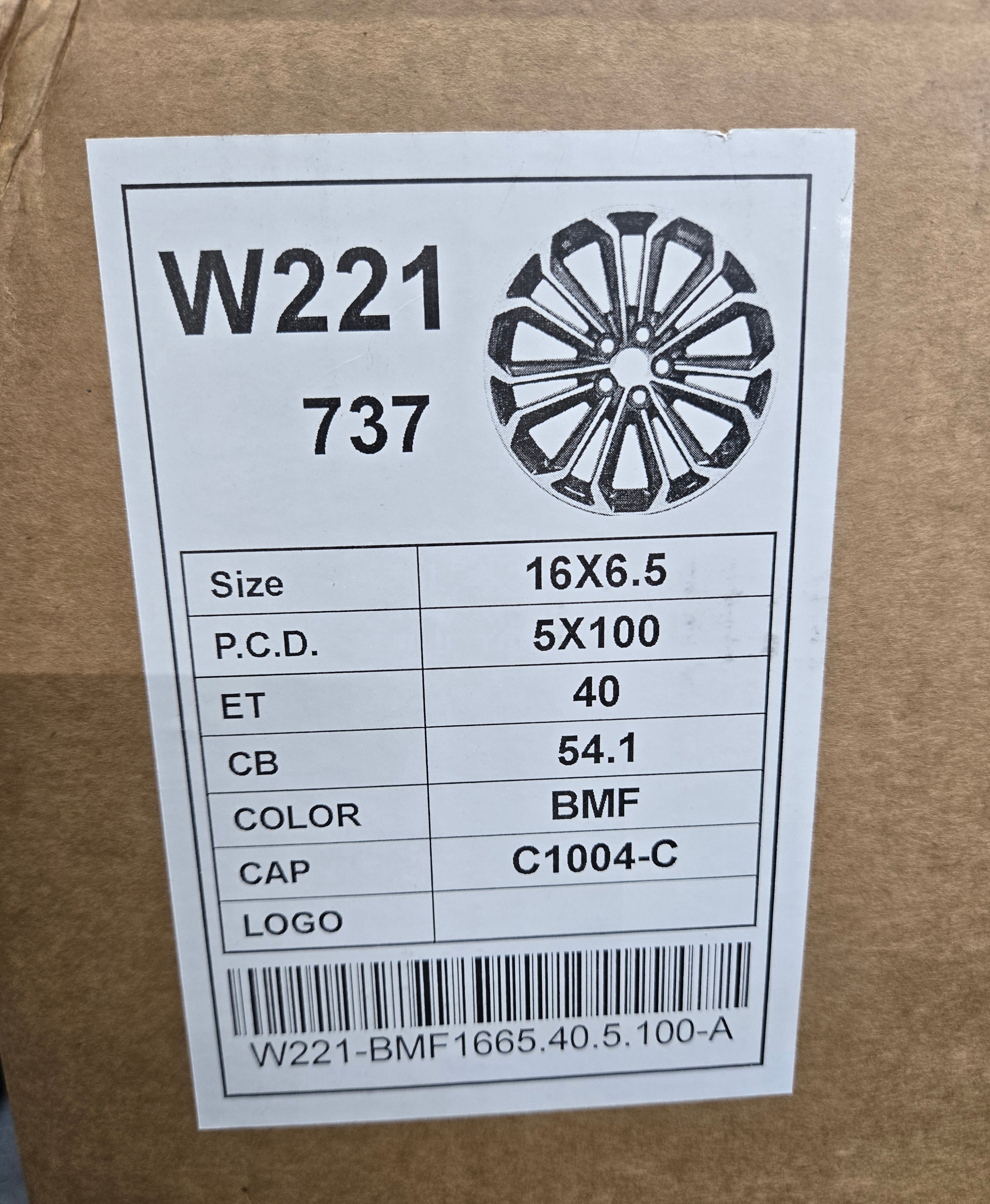 W221 16X6.5 5X100 BLACK MACHINED FACE CB54.1 ET40