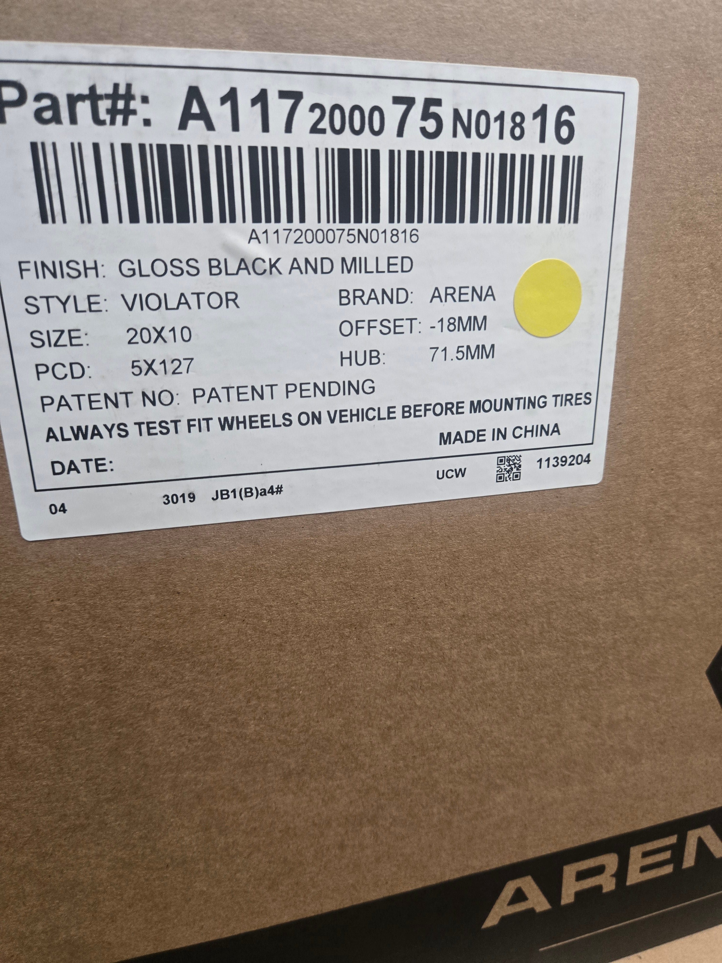 ARENA A117 22X12 5X127 GLOSS BLACK AND MILLED CB71.1 ET48