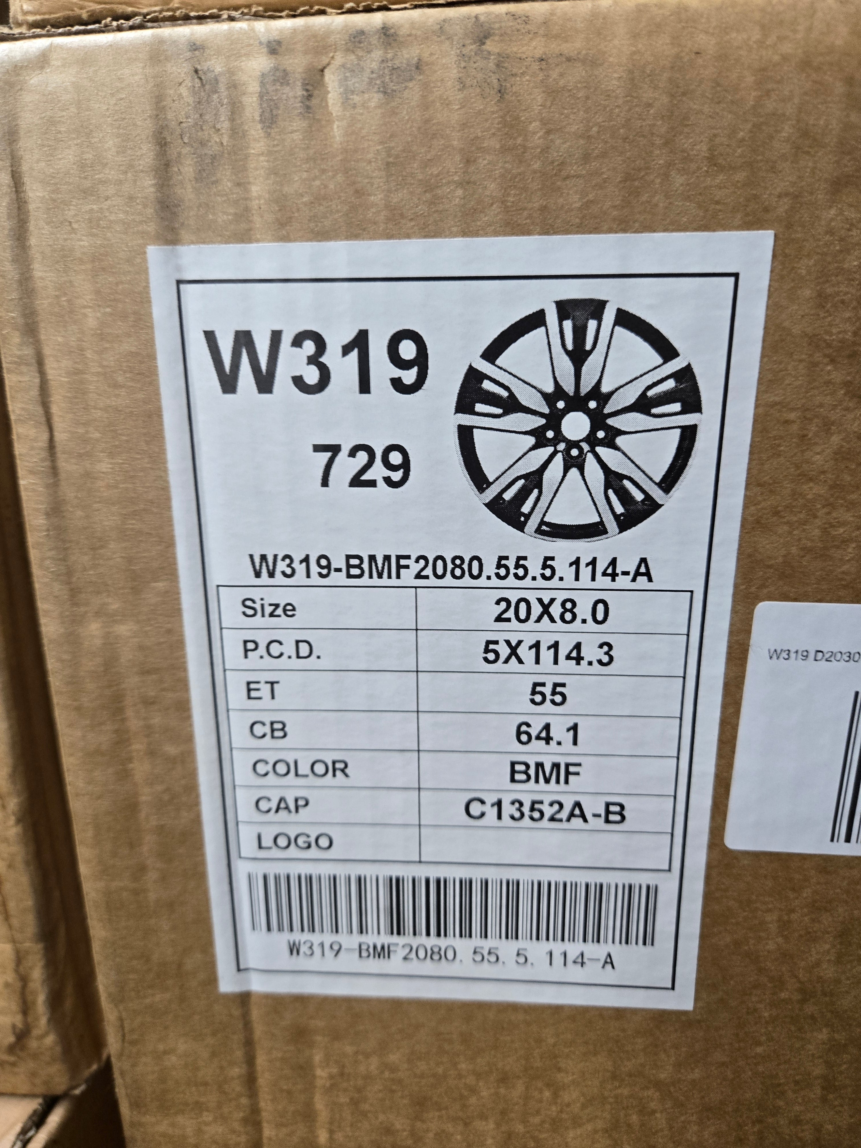W319 20X8.0 5X114.3 BLACK MACHINED FACE CB64.1 ET55