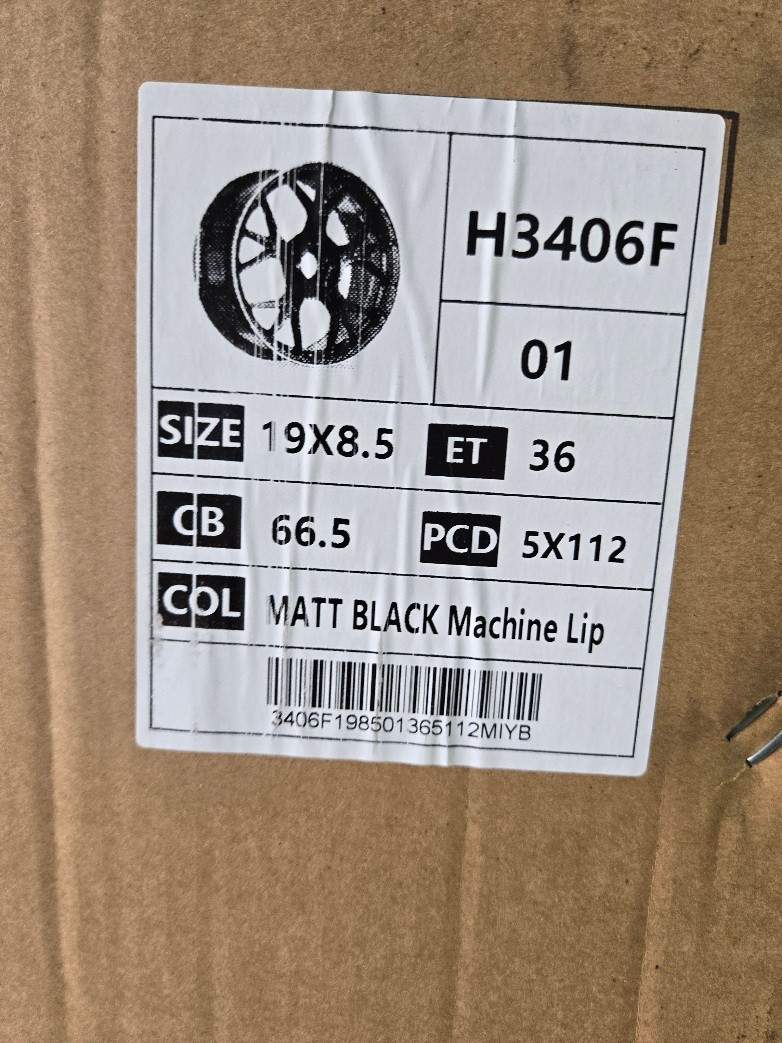 H3406F 19X8.5 5X112 MATTE BLACK MACHINED FACE CB66.6 ET36
