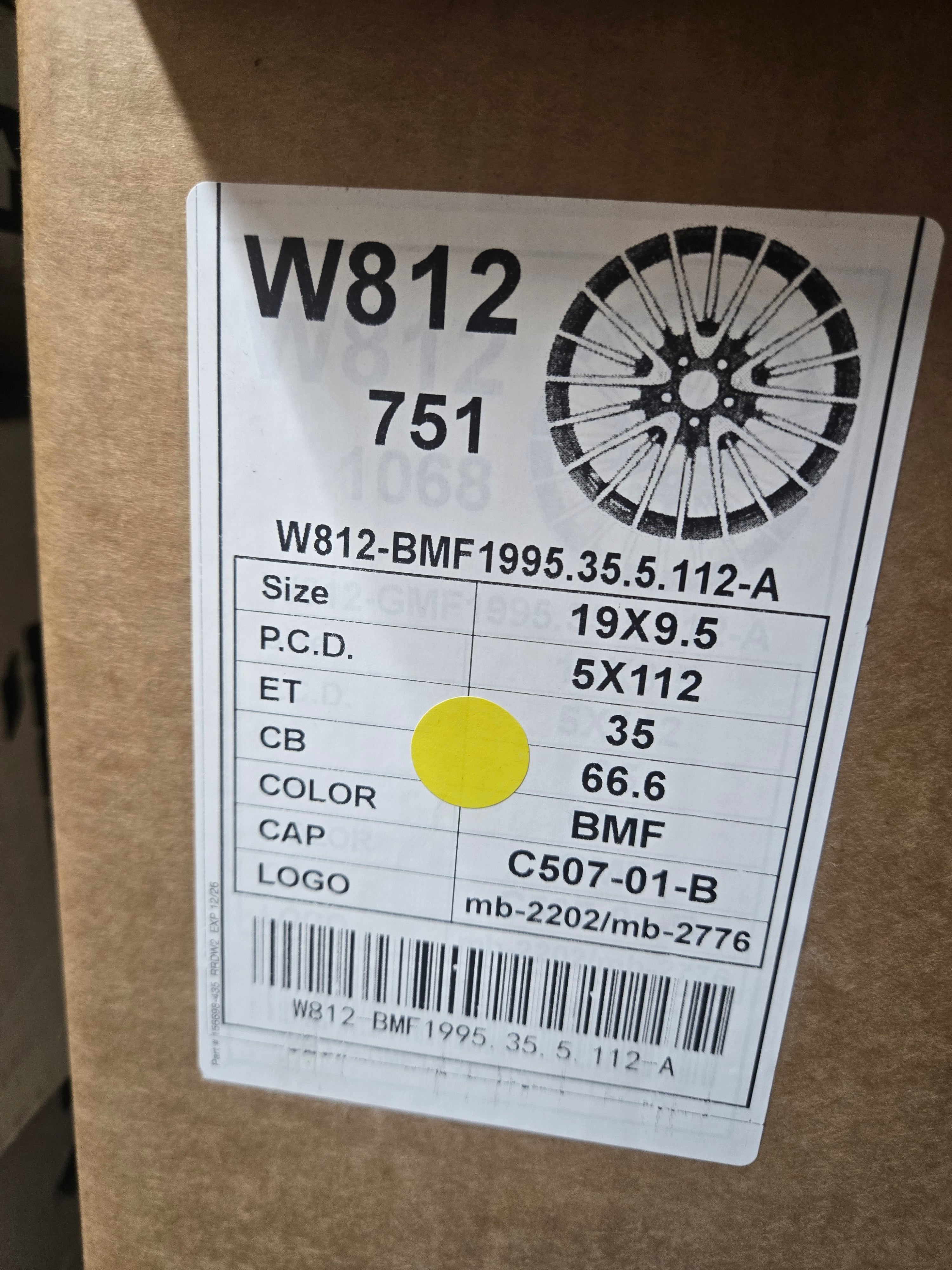 W812 19X9.5 5X112 PIANO BLACK MACHINED FACE CB66.6 ET35