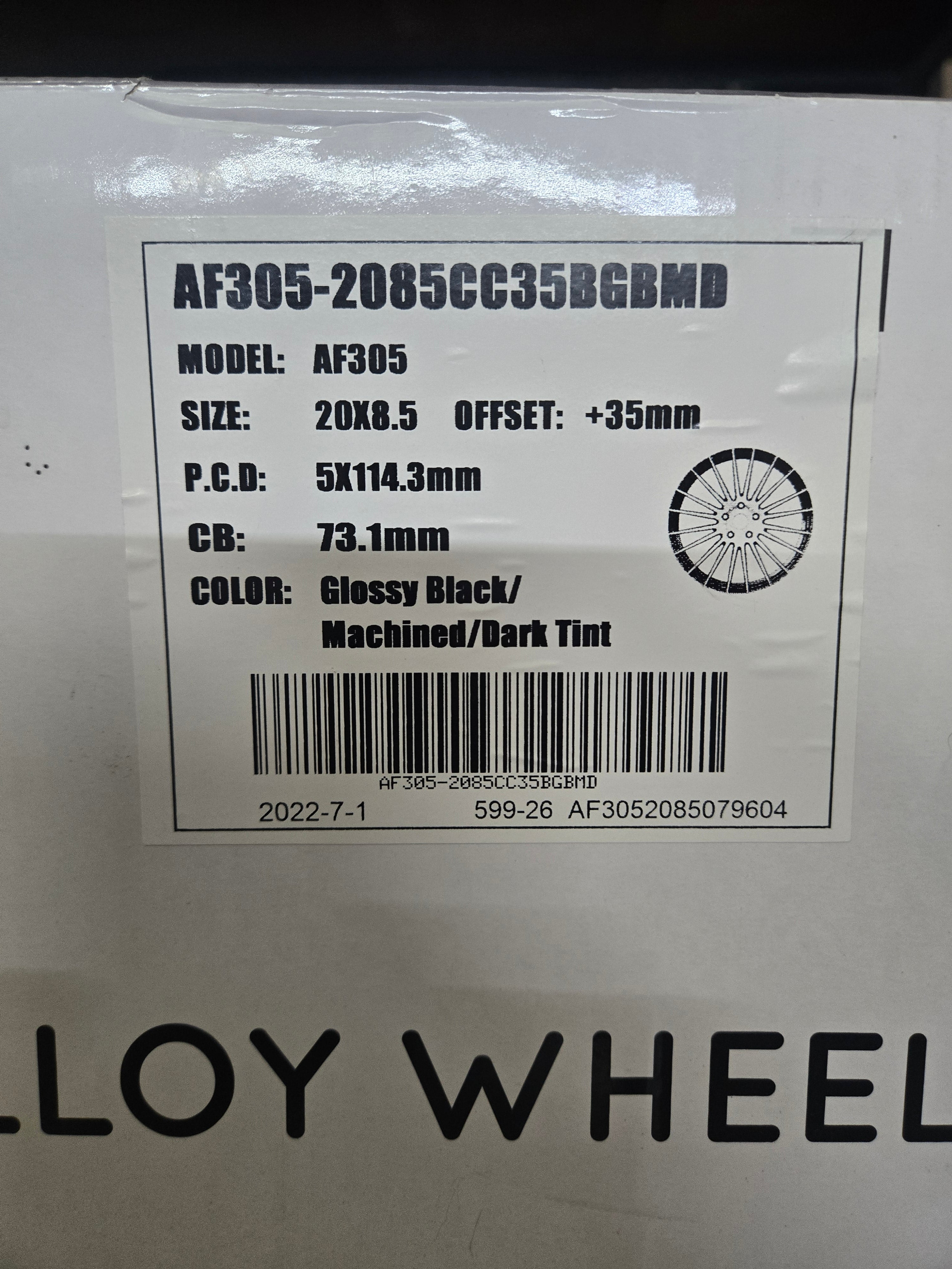ALFINA AF305 20X8.5 5X114.3 GLOSS BLACK MACHINED DARCK TINT CB73.1 ET35