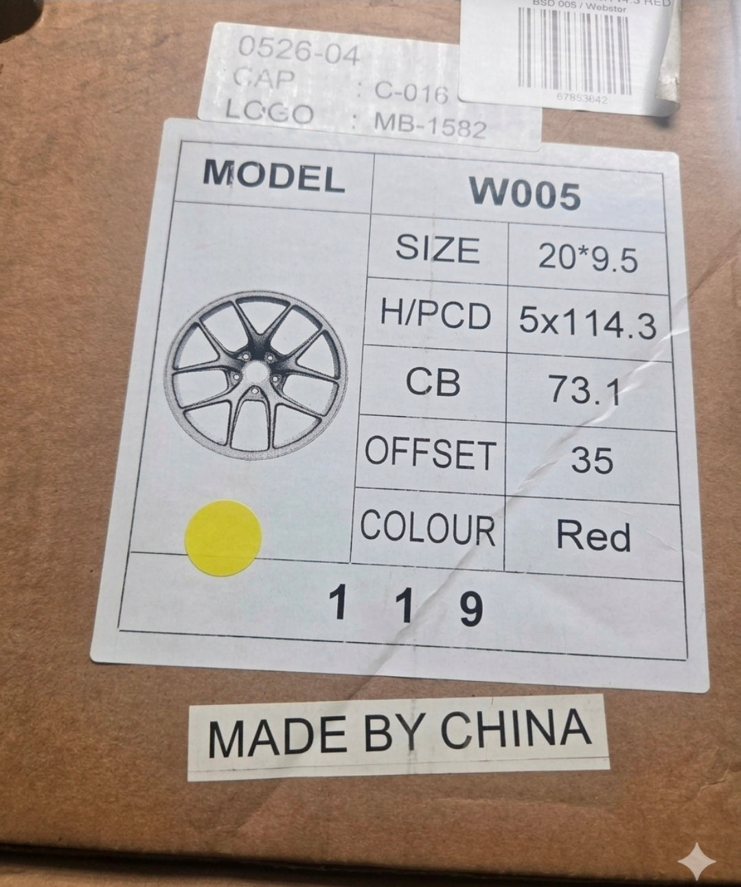 W005 20X9.5 5X114.3 RED CB73.1 ET35