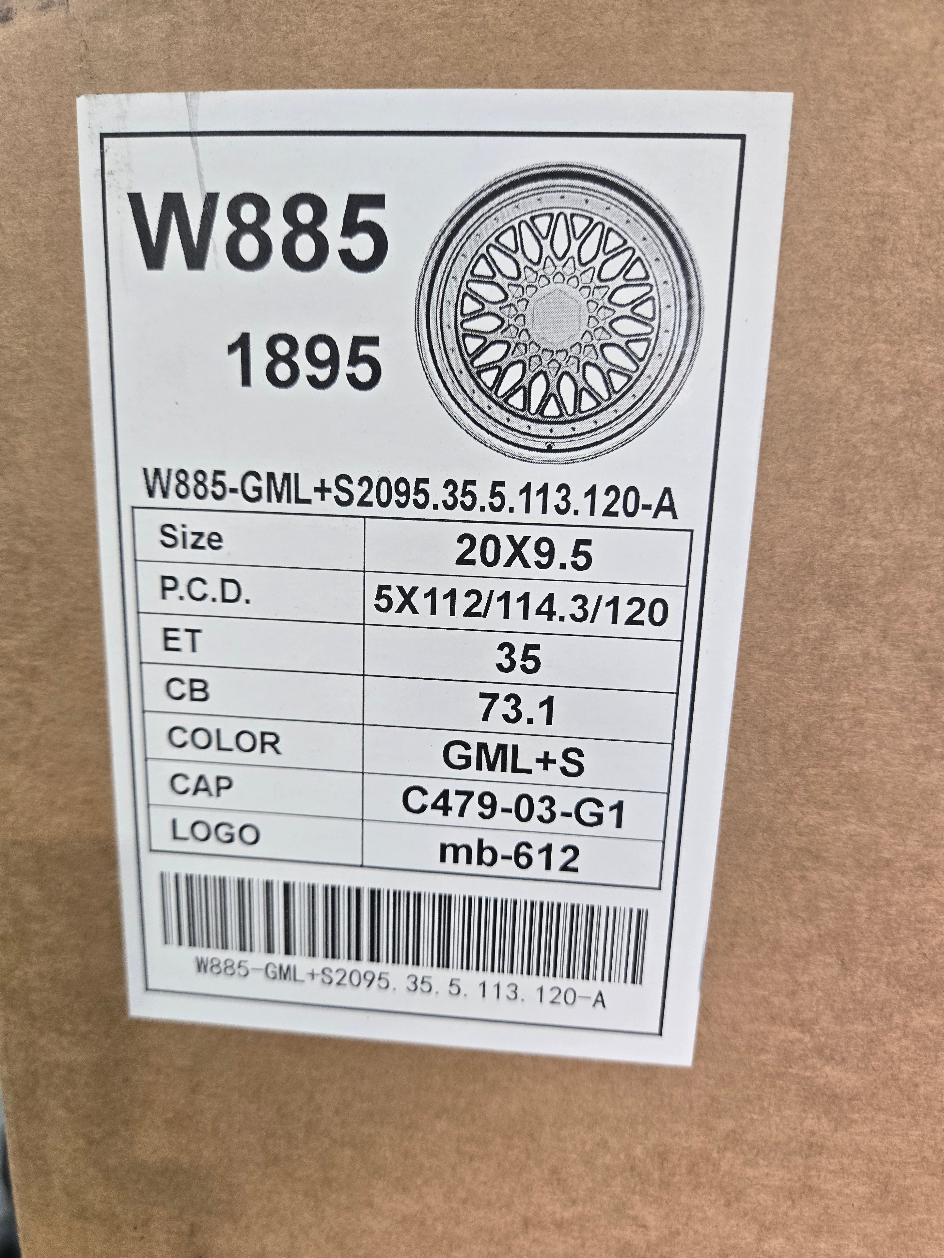 W885 20X9.5 5X112 5X114.3 5X120 GUNMETAL MACHINED LIP CB73.1 ET35