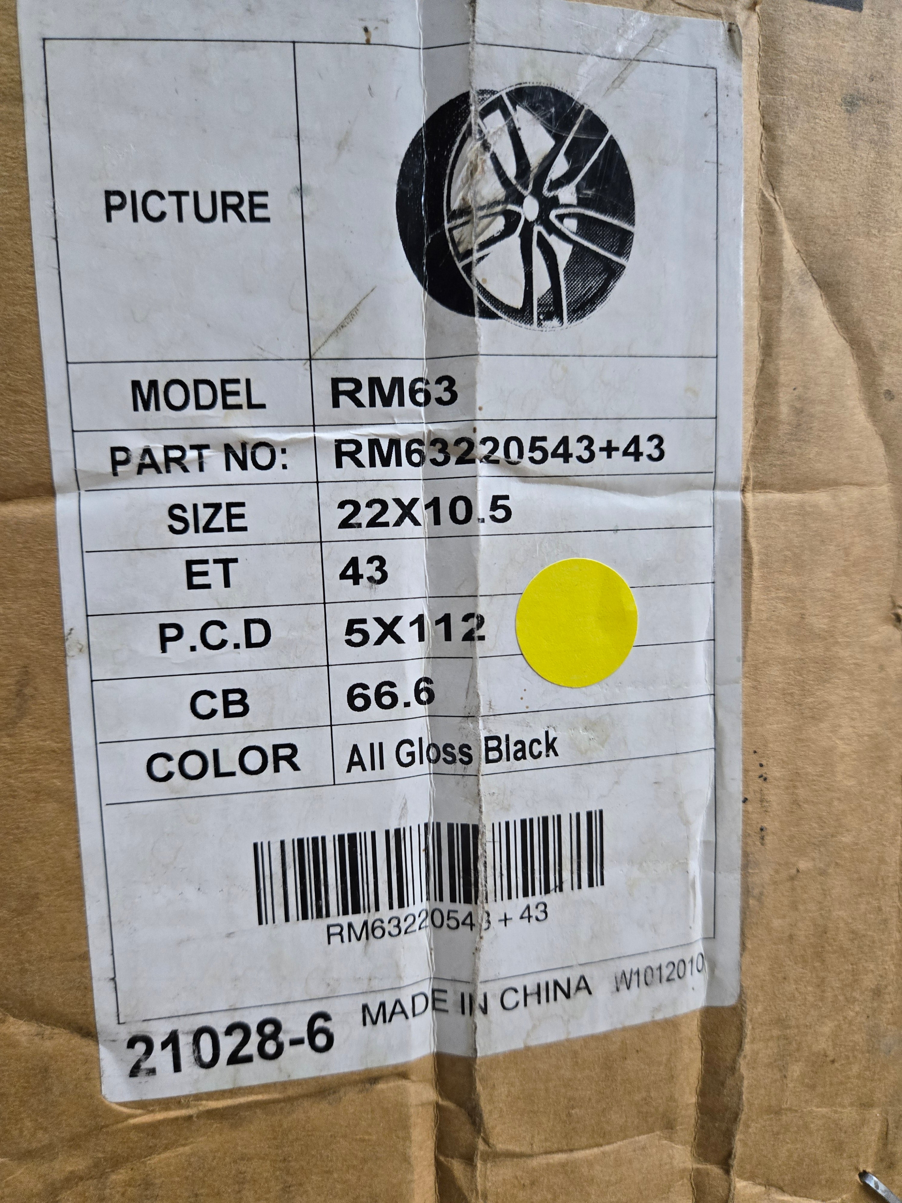 RM63 22X10.5 5X112 GLOSS BLACK CB66.6 ET43
