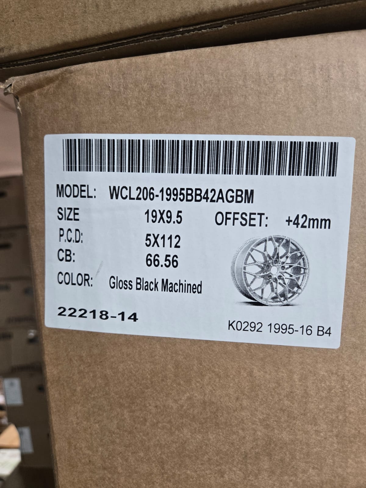 WCL206 19X9.5 5X112 GLOSS BLACK MACHINED CB66.56 ET42