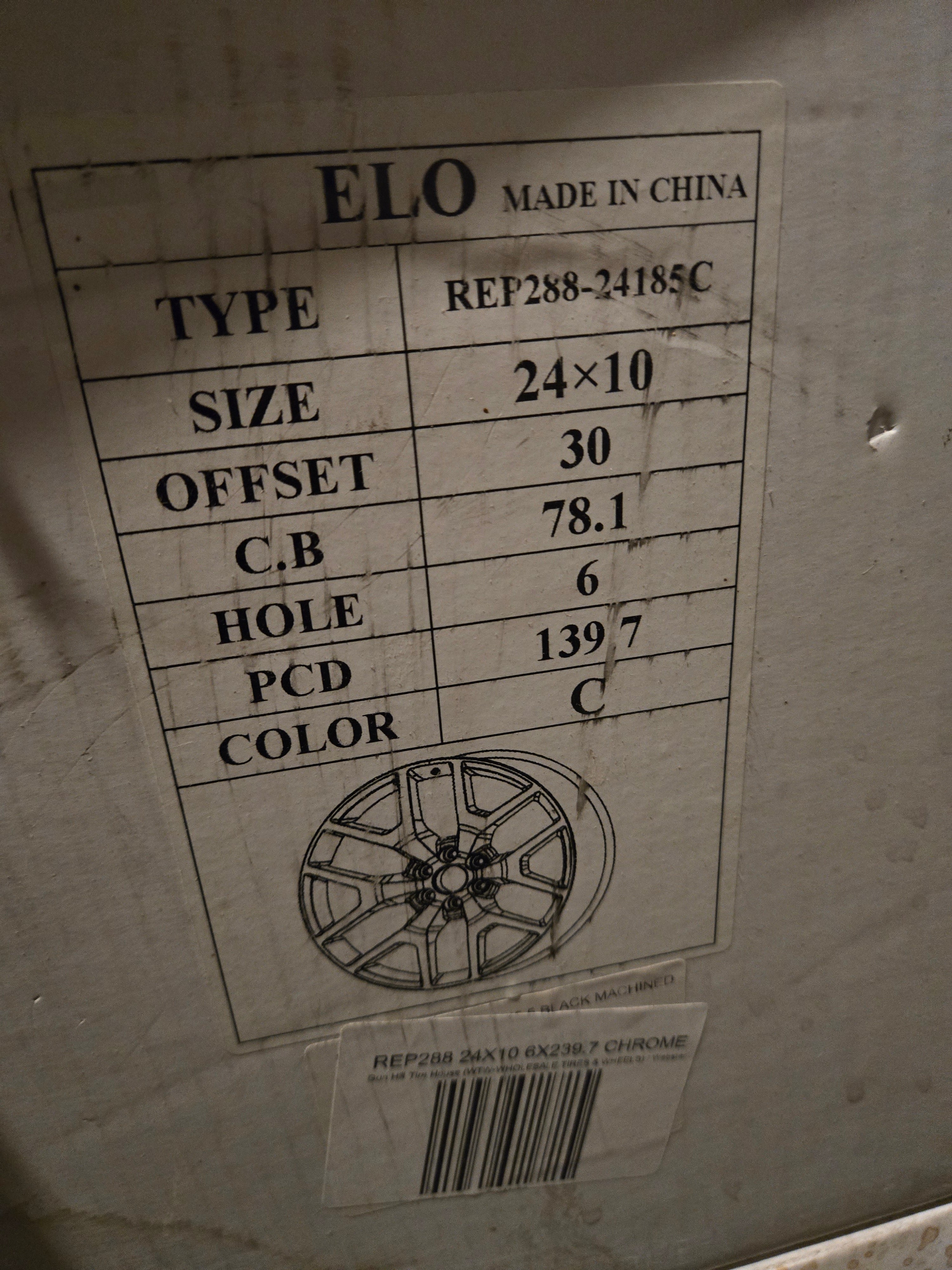 ELO REP 288 24X10.0 6X139.7 CHROME CB78.7 ET30
