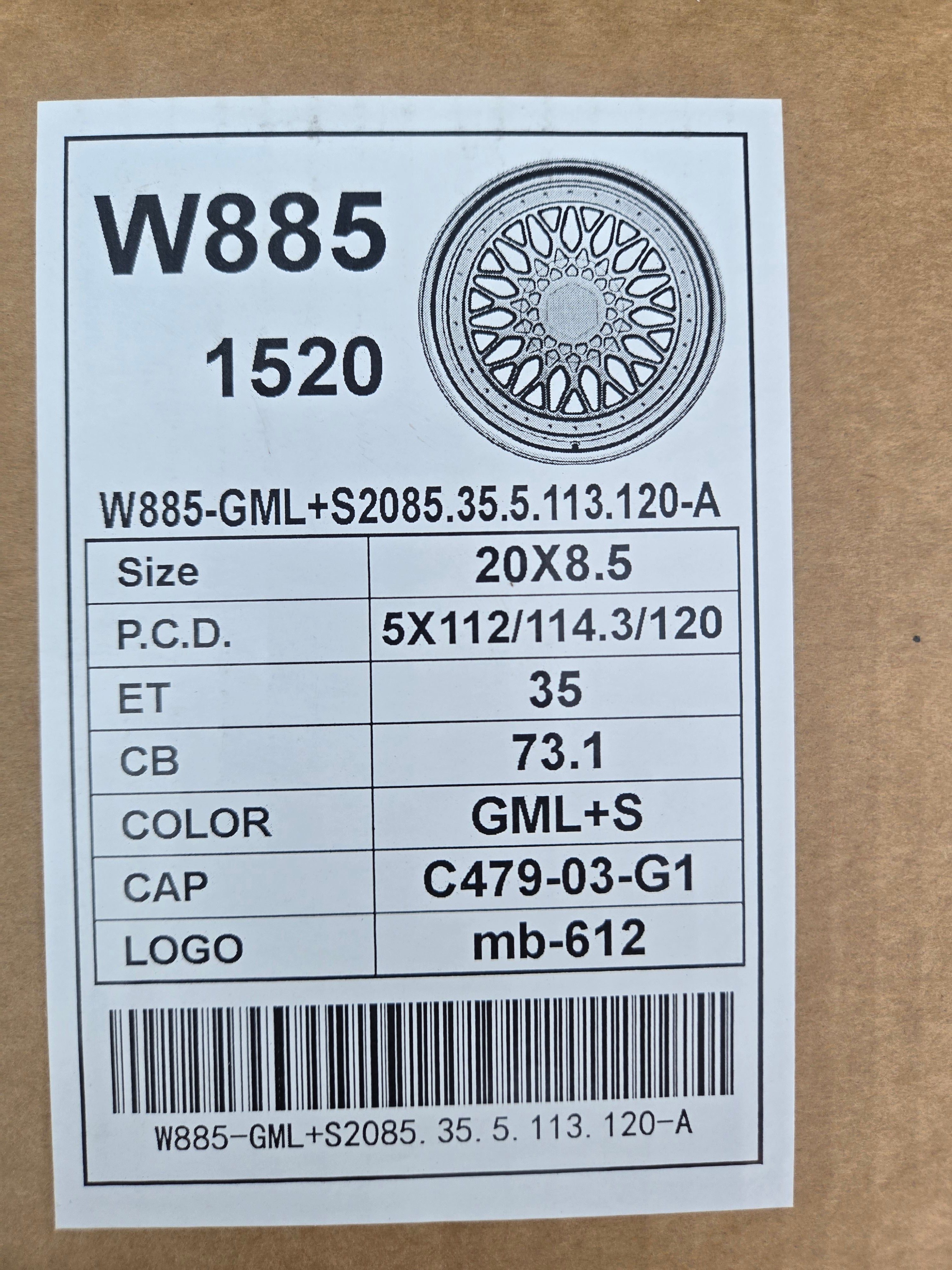 W885 20X8.5 5X112 5X114.3 5X120 GUNMETAL MACHINED LIP CB73.1 ET35