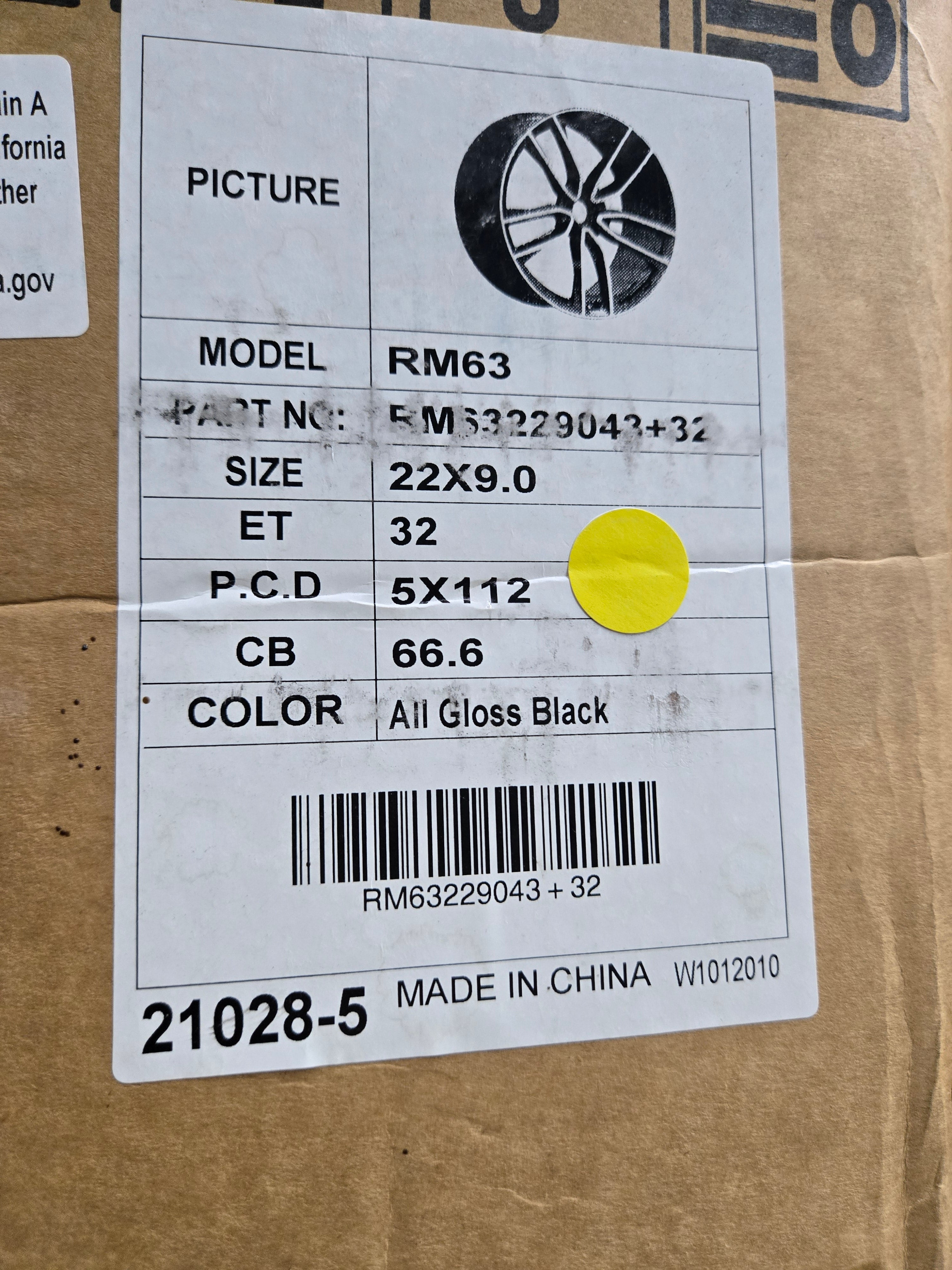 RM63 22X9.0 5X112 GLOSS BLACK CB66.6 ET32