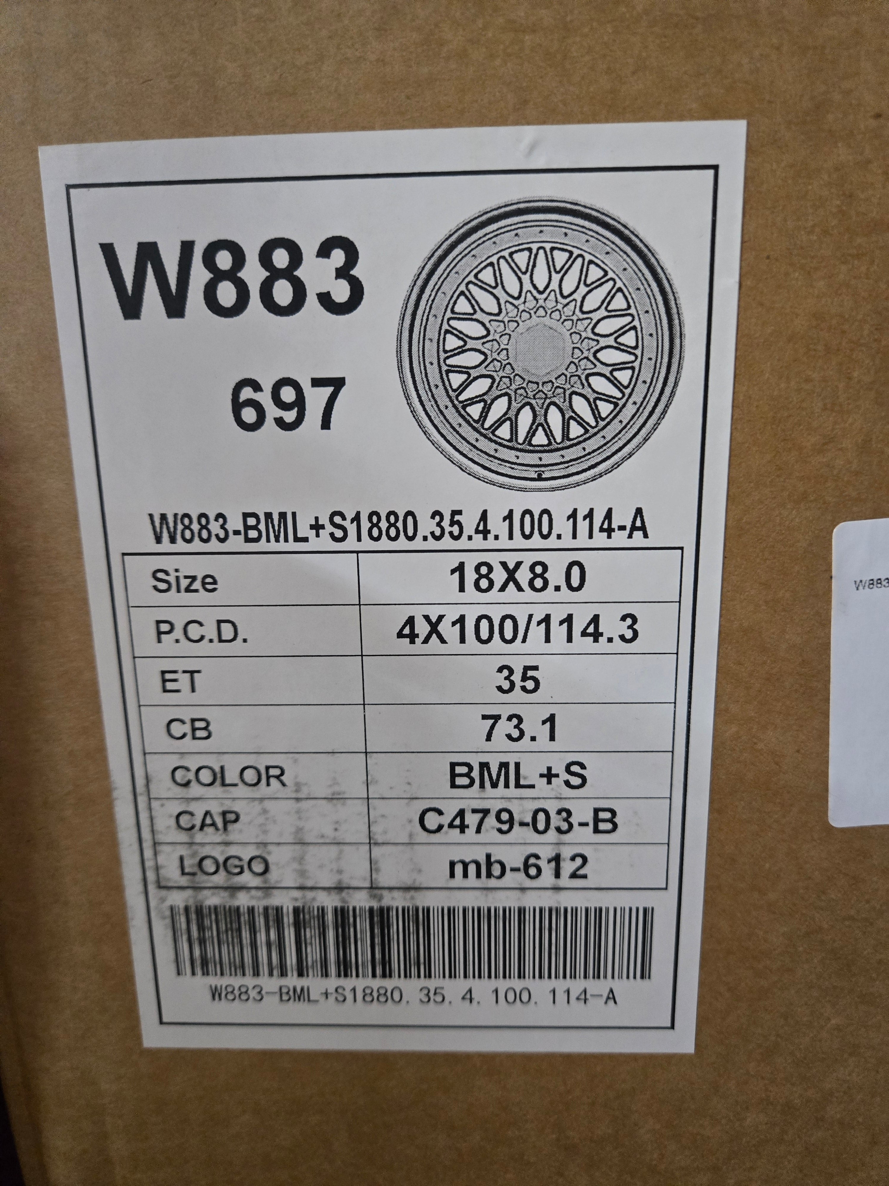 W883 18X8.0 4X100 4X114.3 BLACK MACHINED FACE CB73.1 ET35
