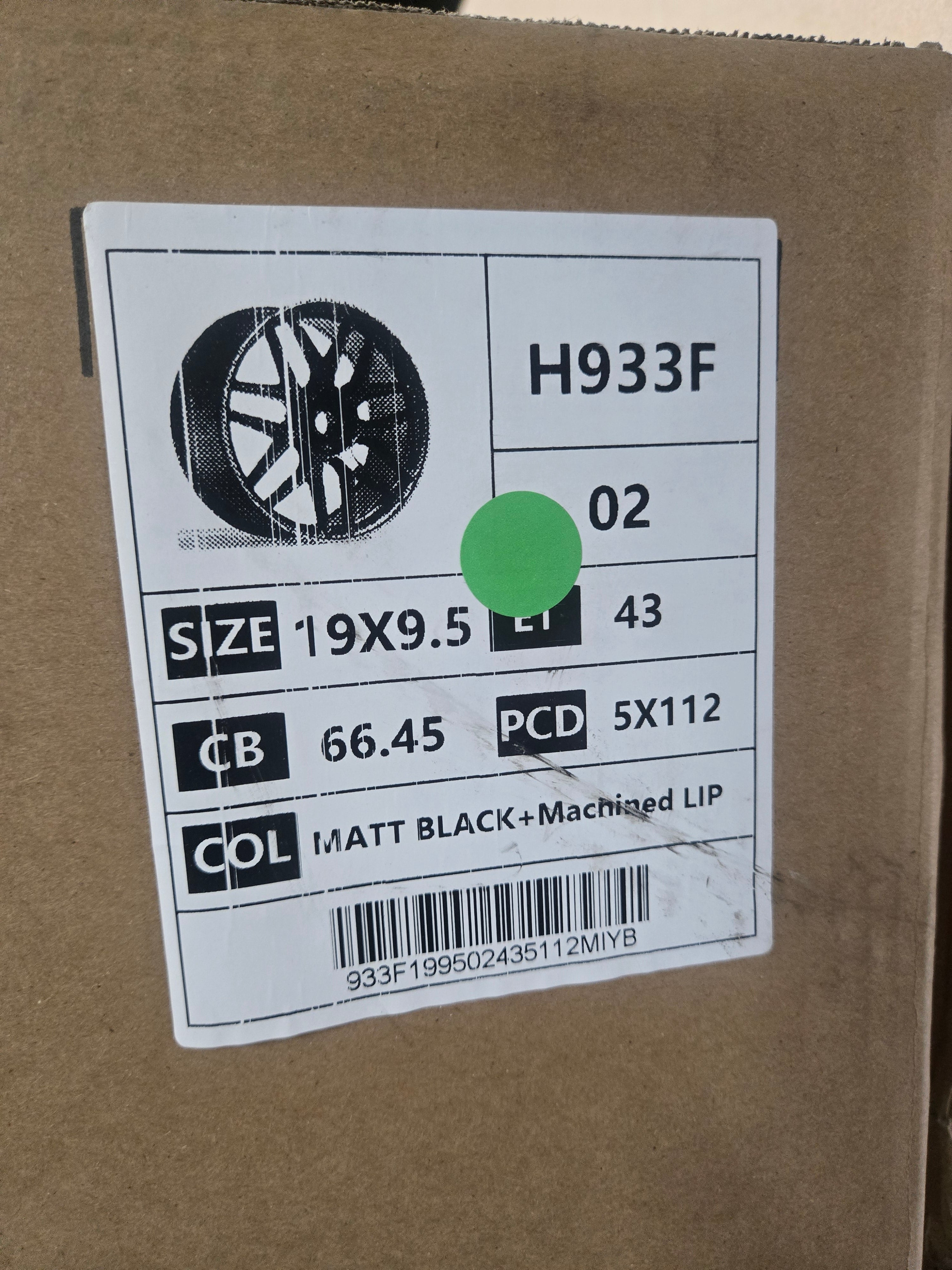 H933F 19X9.5 5X112 MATTE BLACK MACHINED RING CB66.1 ET38