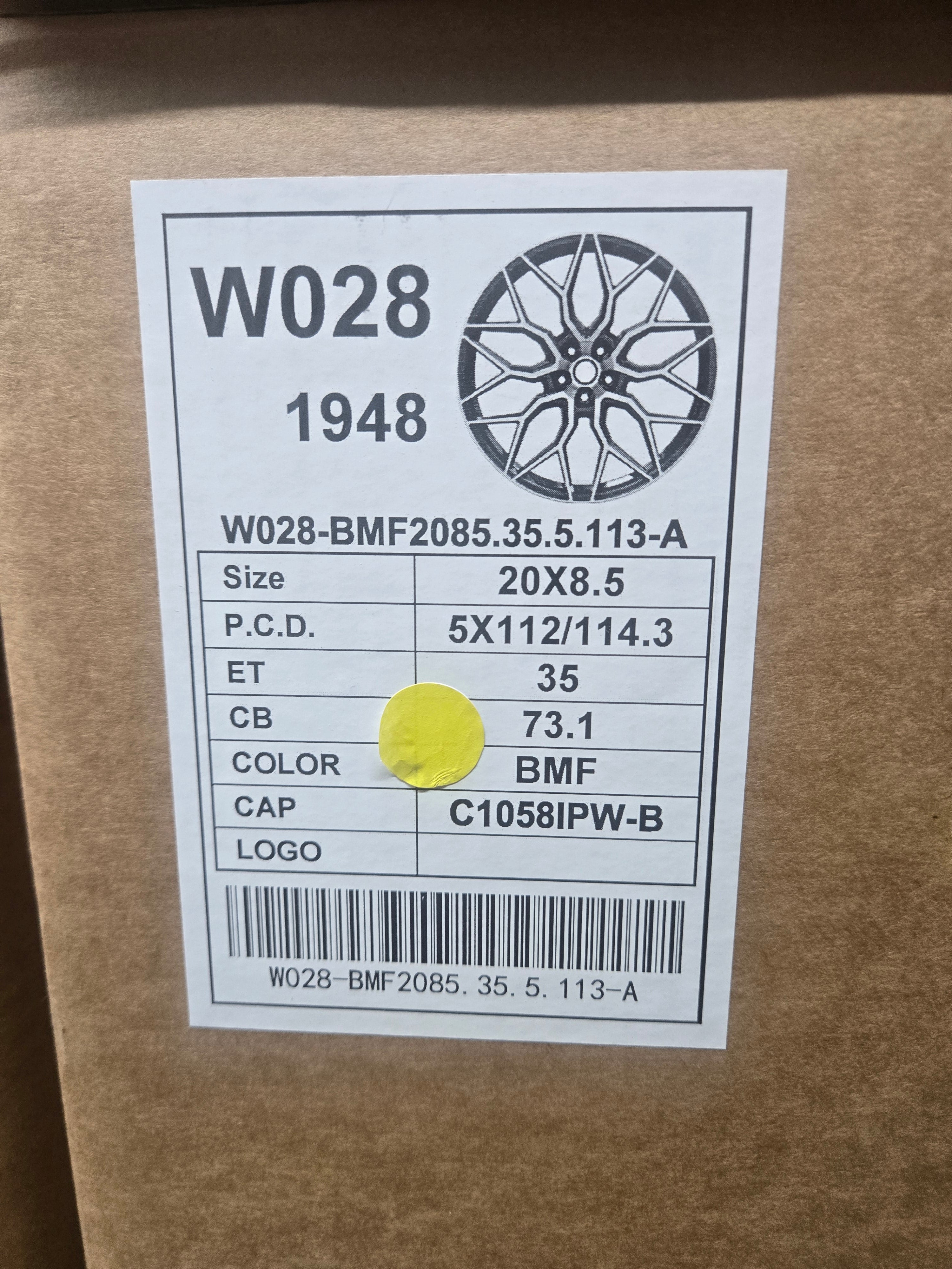 W028 20X8.5 5X112 5X114.3 PIANO BLACK MACHINED CB73.1 ET35