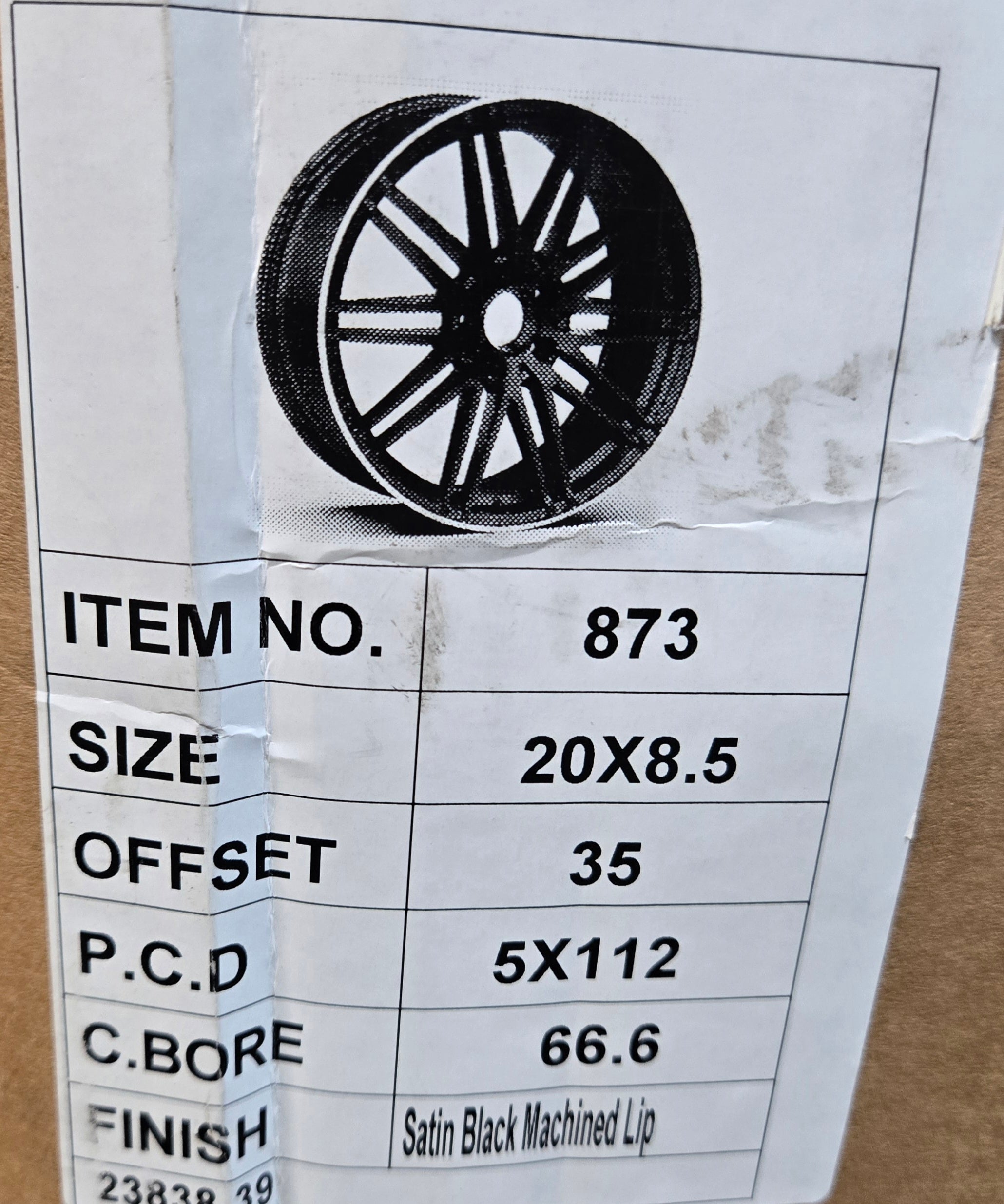 873 20X8.5 5X112 SATIN BLCK MACHINED LIP CB66.6 ET35