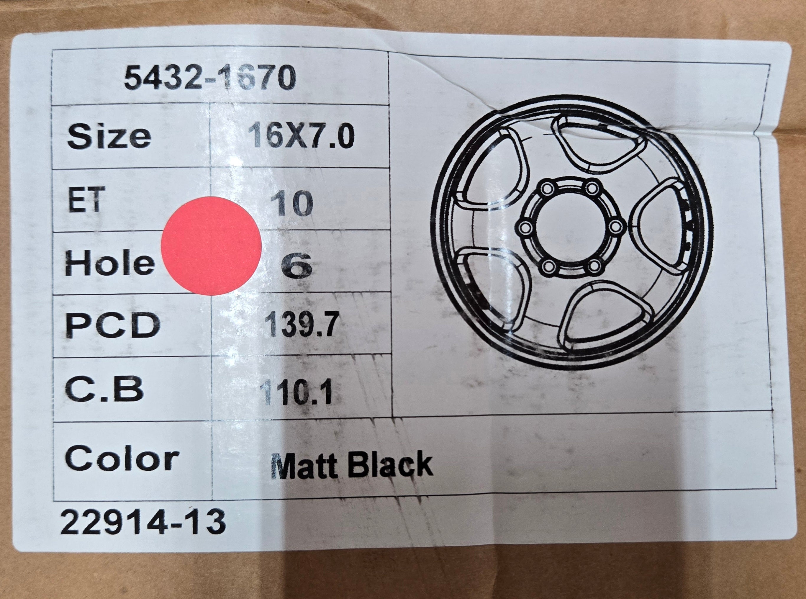 5432-1670 16X7.0 6X139.7 MATT BLACK CB110.1 ET10