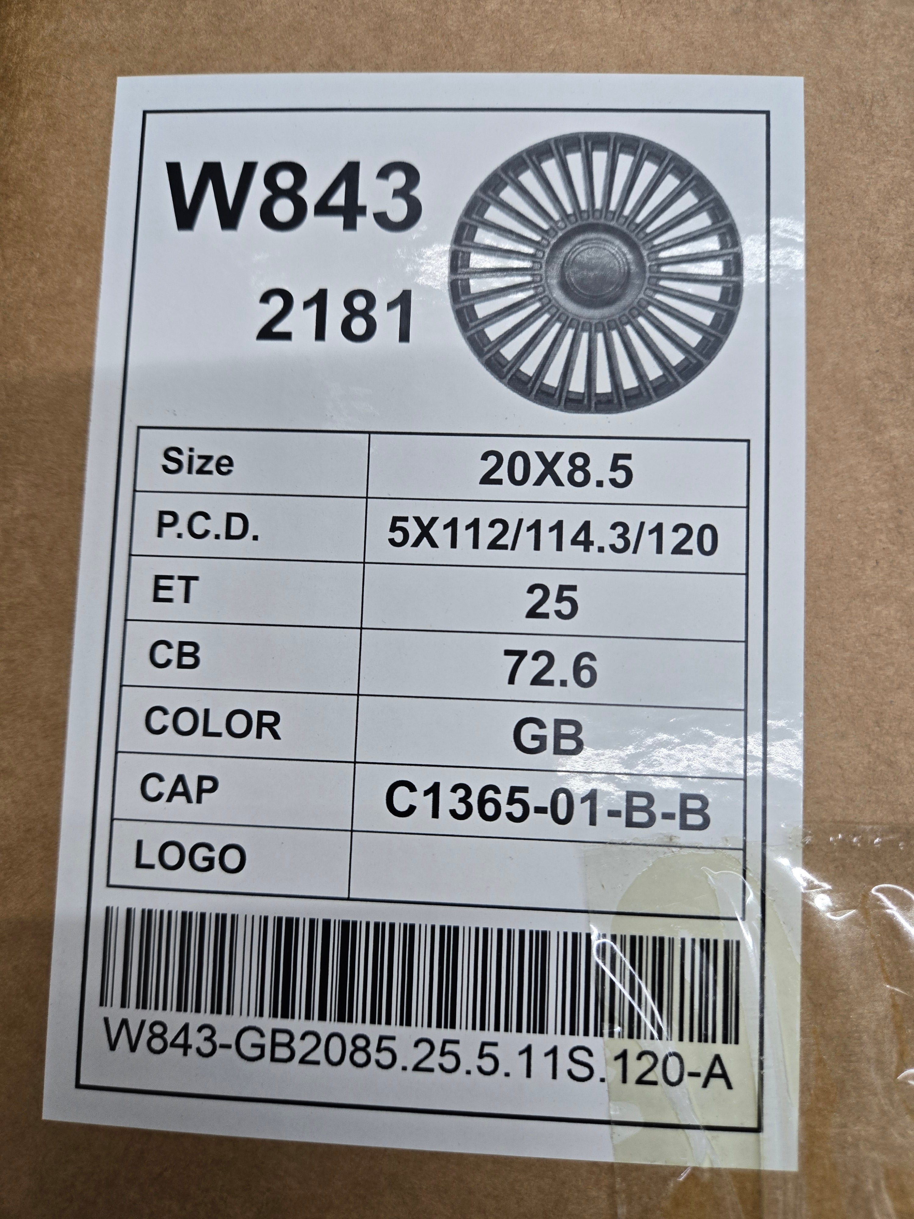W841F W843 20X8.5 5x112 5x114.3  5x120 PIANO BLACK CB72.1 ET25