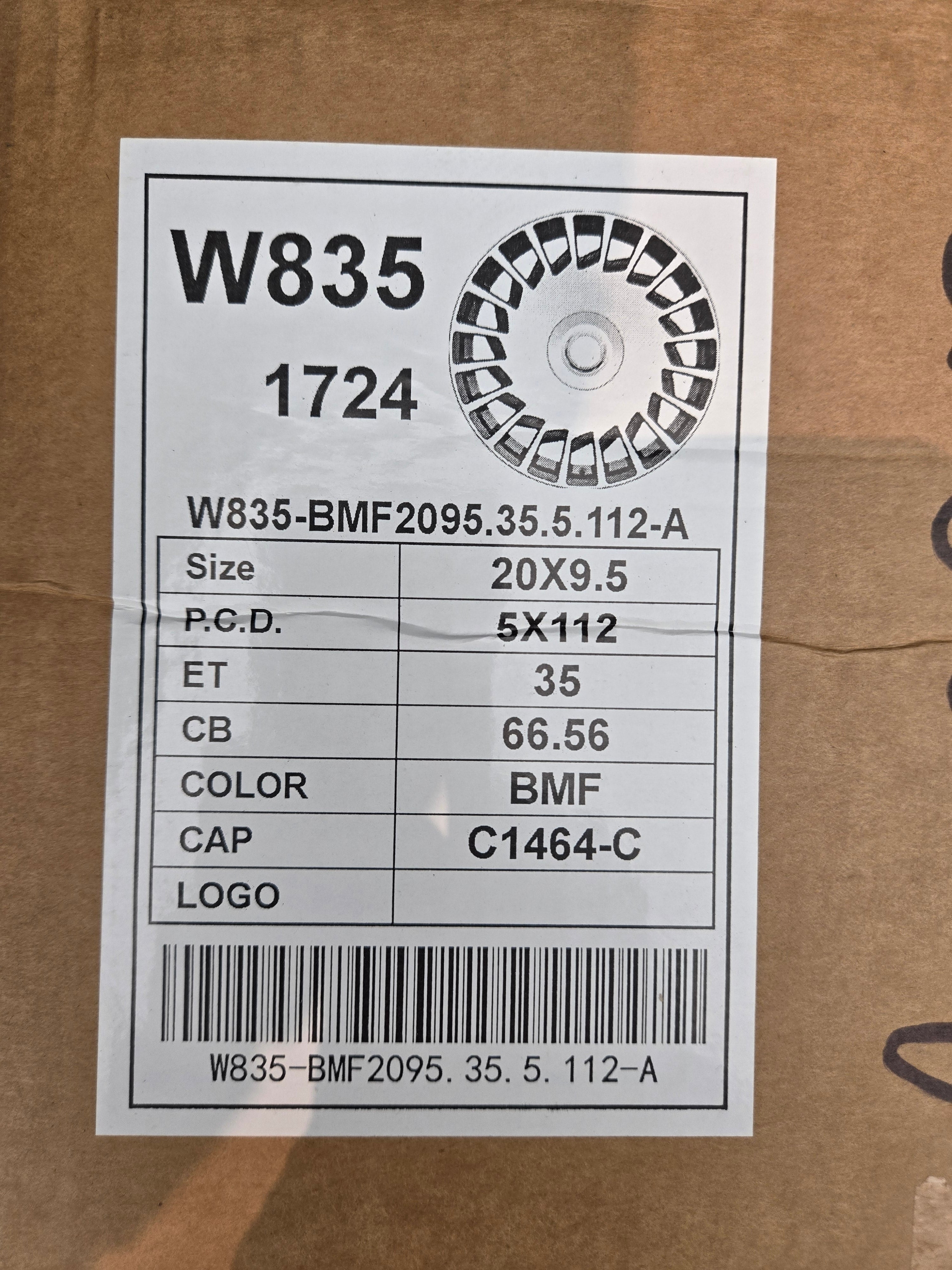 W835 20X9.5 5X112 BLACK MACHINED FACE CB66.6 ET35