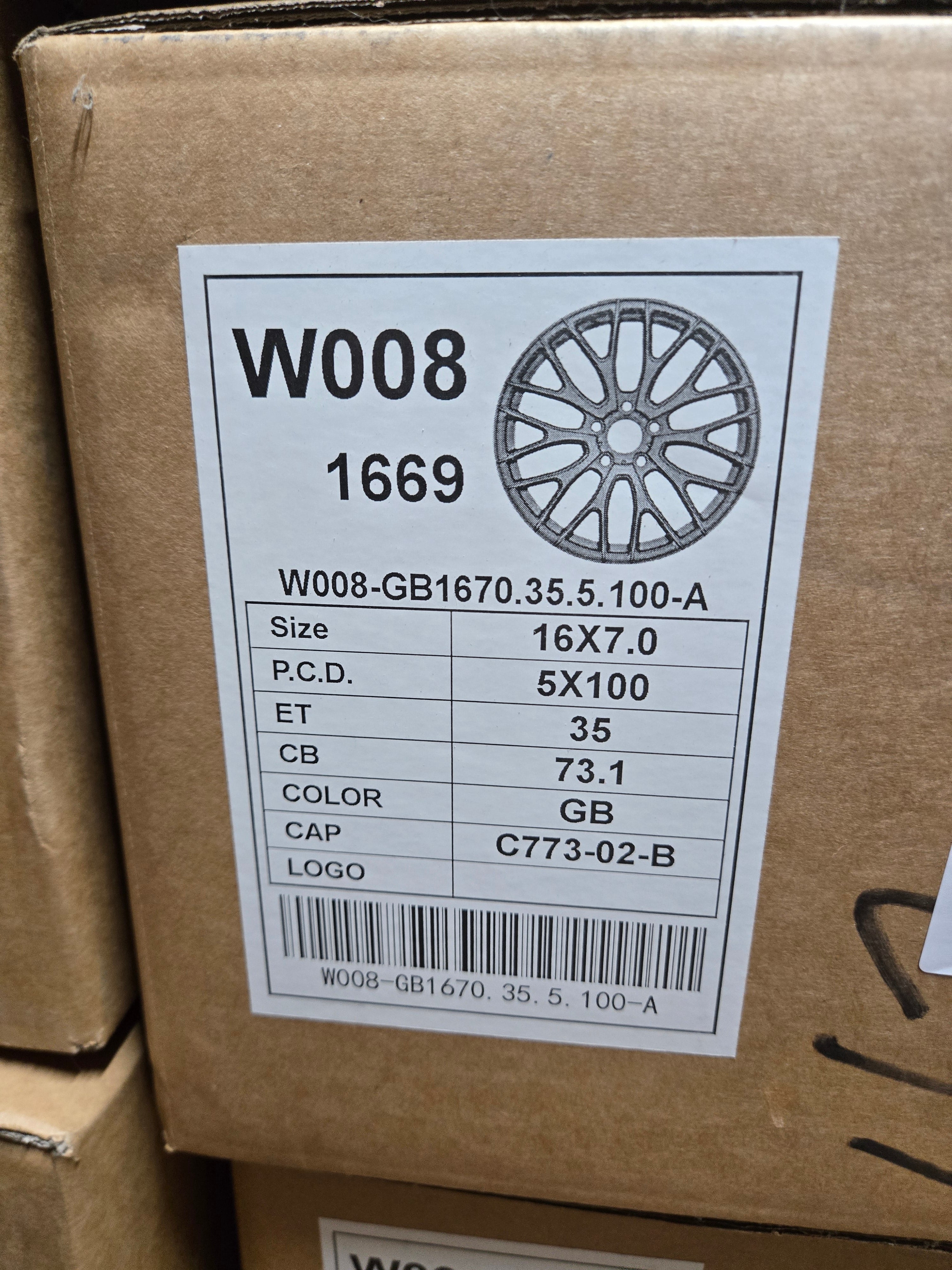 W008 16X7.0 5X100 GLOSS BLACK CB73.1 ET35