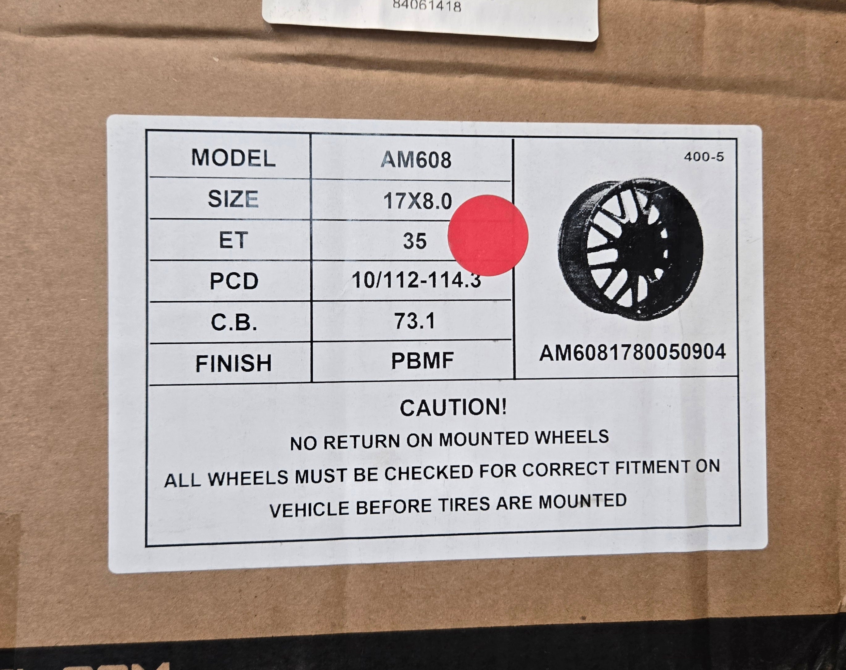 AM608 17X8.0 5X112 5X114.3 BLACK MACHINED FACE CB73.1 ET35